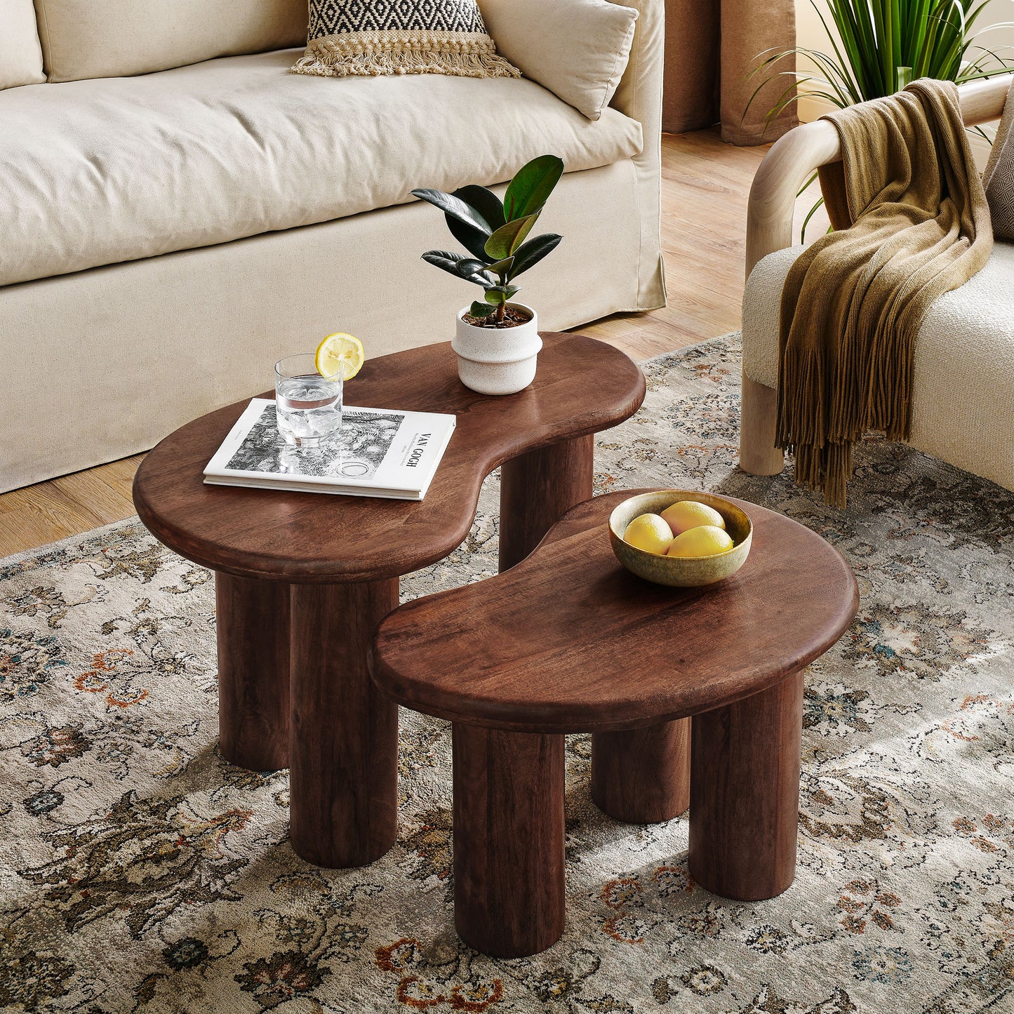 Hackney Mango Wood Nesting Coffee Table Set by Modway - Modern Rustic Living Room Accent