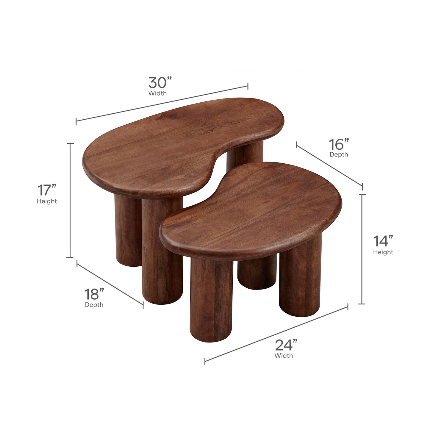 Hackney Mango Wood Nesting Coffee Table Set by Modway - Modern Rustic Living Room Accent