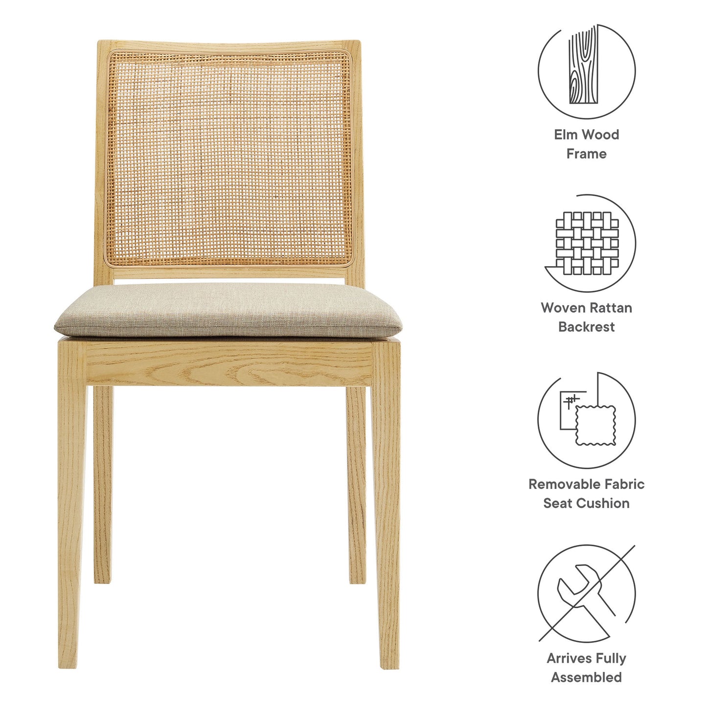 Ovard Wood and Rattan Dining Chair by Modway EEI-7288-NAT-BEI
