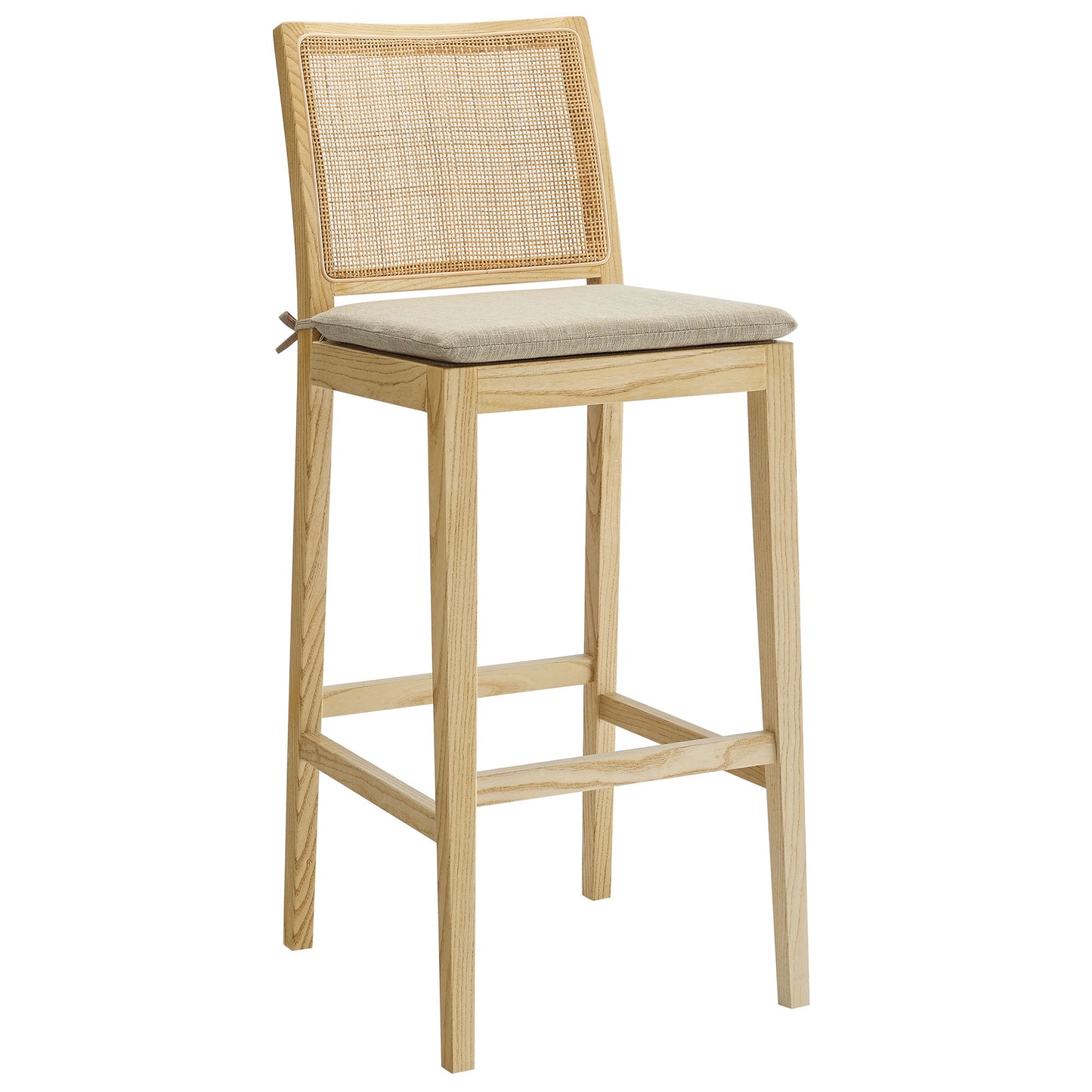 Ovard Wood and Rattan Bar Stool by Modway EEI-7289-NAT-BEI