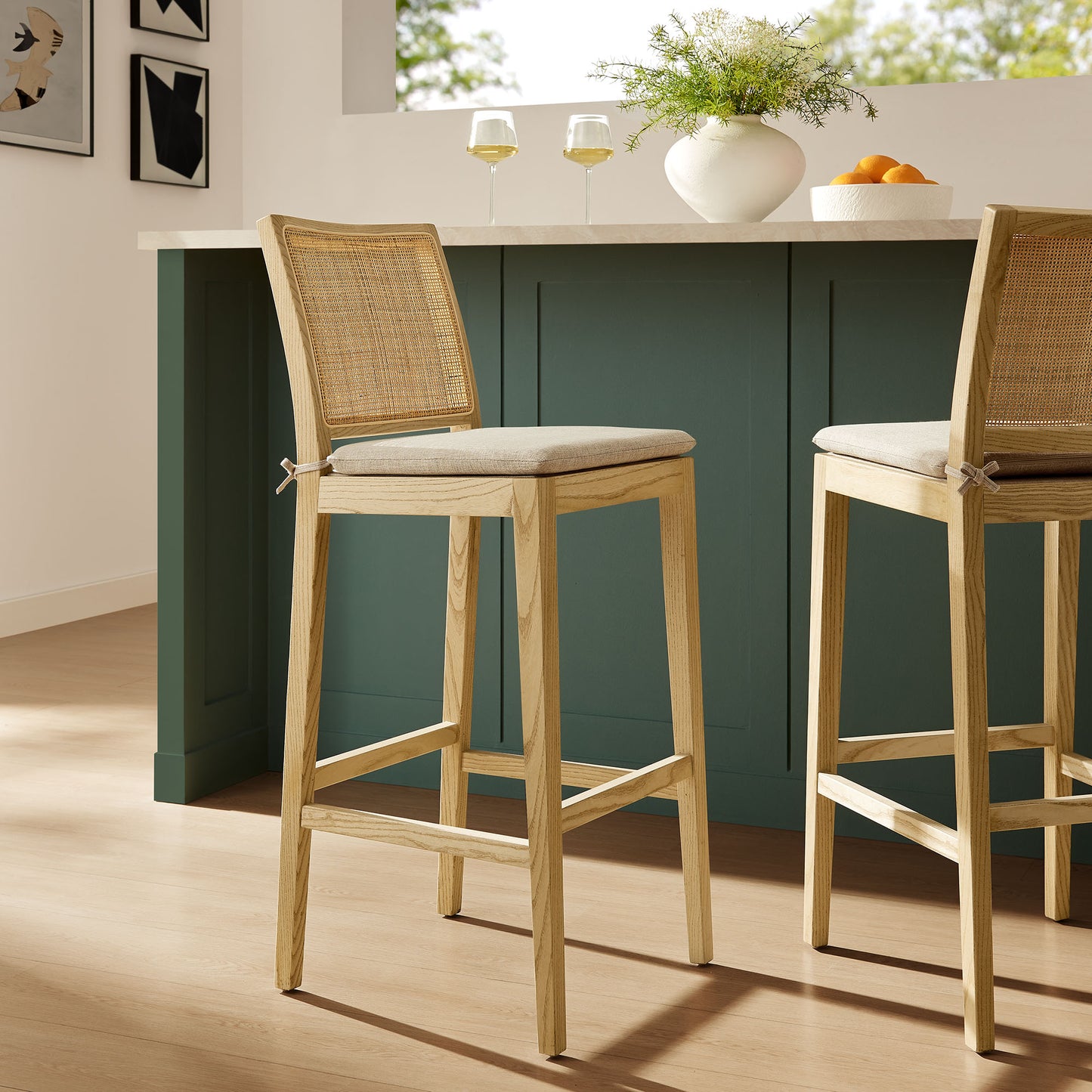 Ovard Wood and Rattan Bar Stool by Modway EEI-7289-NAT-BEI