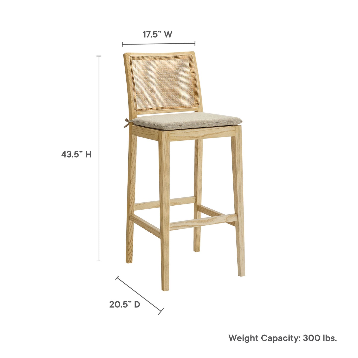 Ovard Wood and Rattan Bar Stool by Modway EEI-7289-NAT-BEI