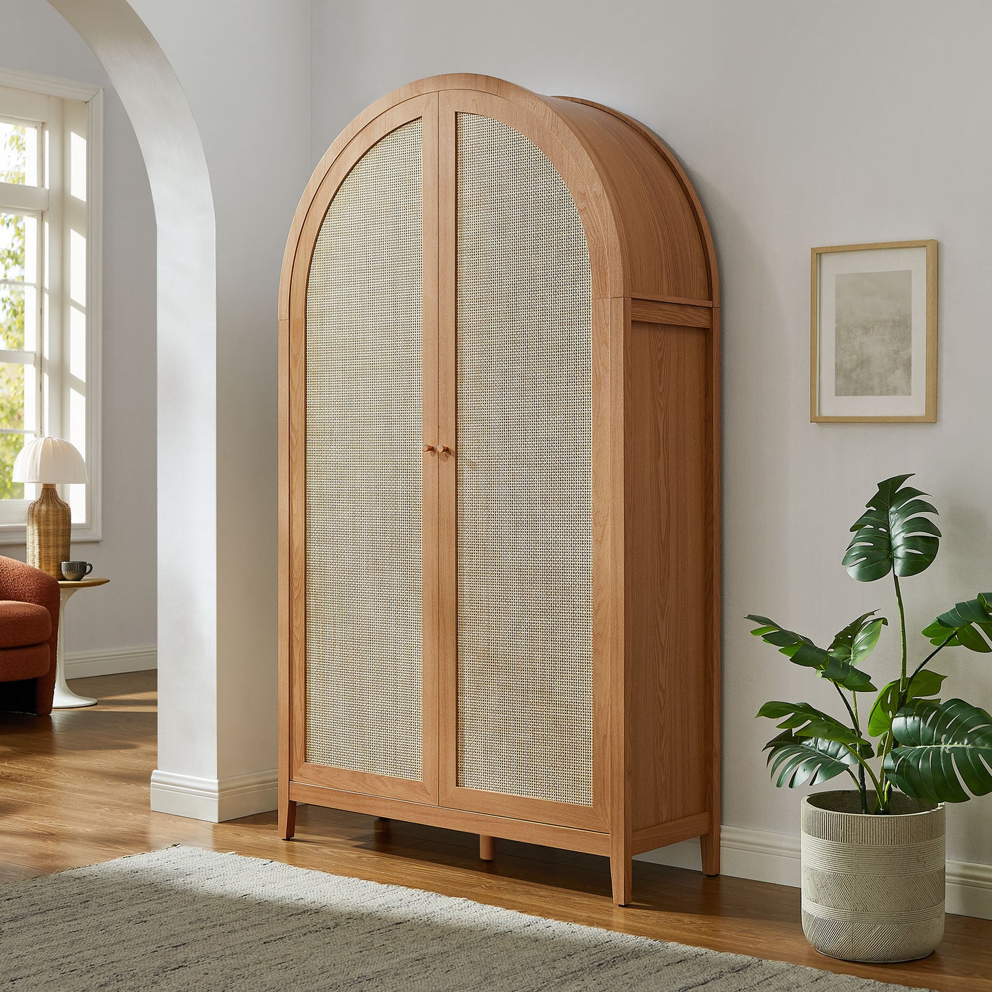 Calista 79" Tall Wide Rattan Arched Storage Cabinet by Modway
