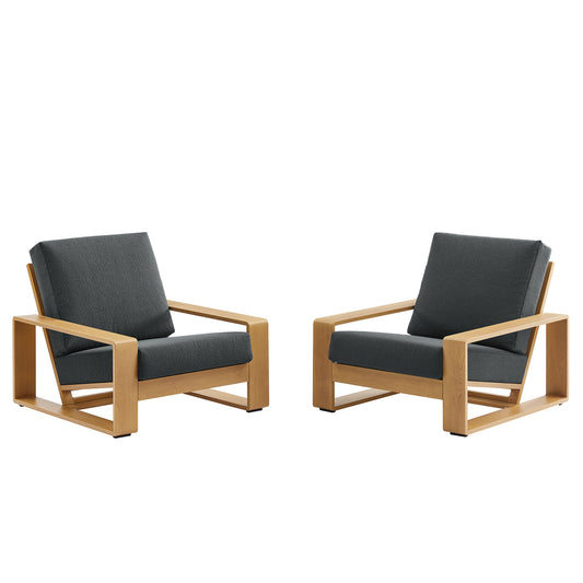 Lirienne Outdoor Patio Aluminum Faux Wood Armchairs Set of 2