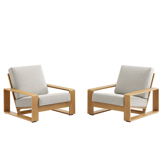 Lirienne Outdoor Patio Aluminum Faux Wood Armchairs Set of 2