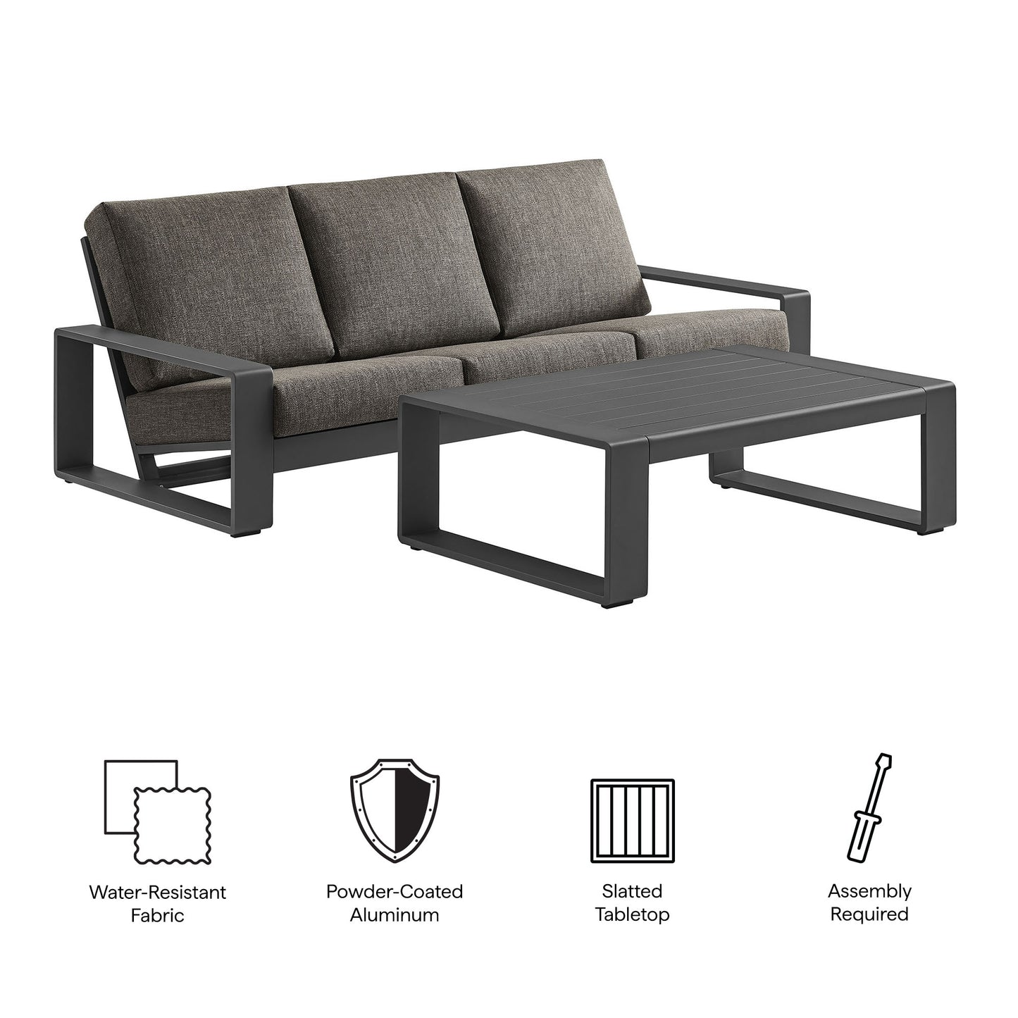 Lirienne 2-Piece Outdoor Patio Aluminum Furniture Set by Modway EEI-7307-SMO-GRY