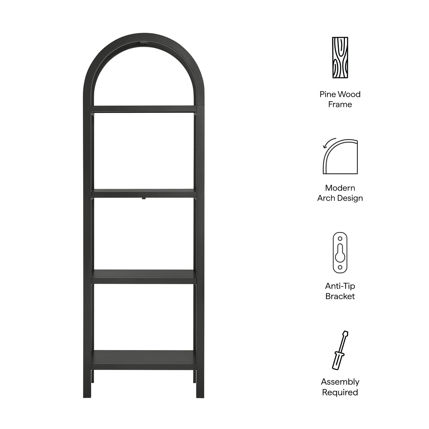 Vexley 72 Inch Tall Narrow Arched Bookshelf by Modway EEI-7316 - Space-Saving Accent