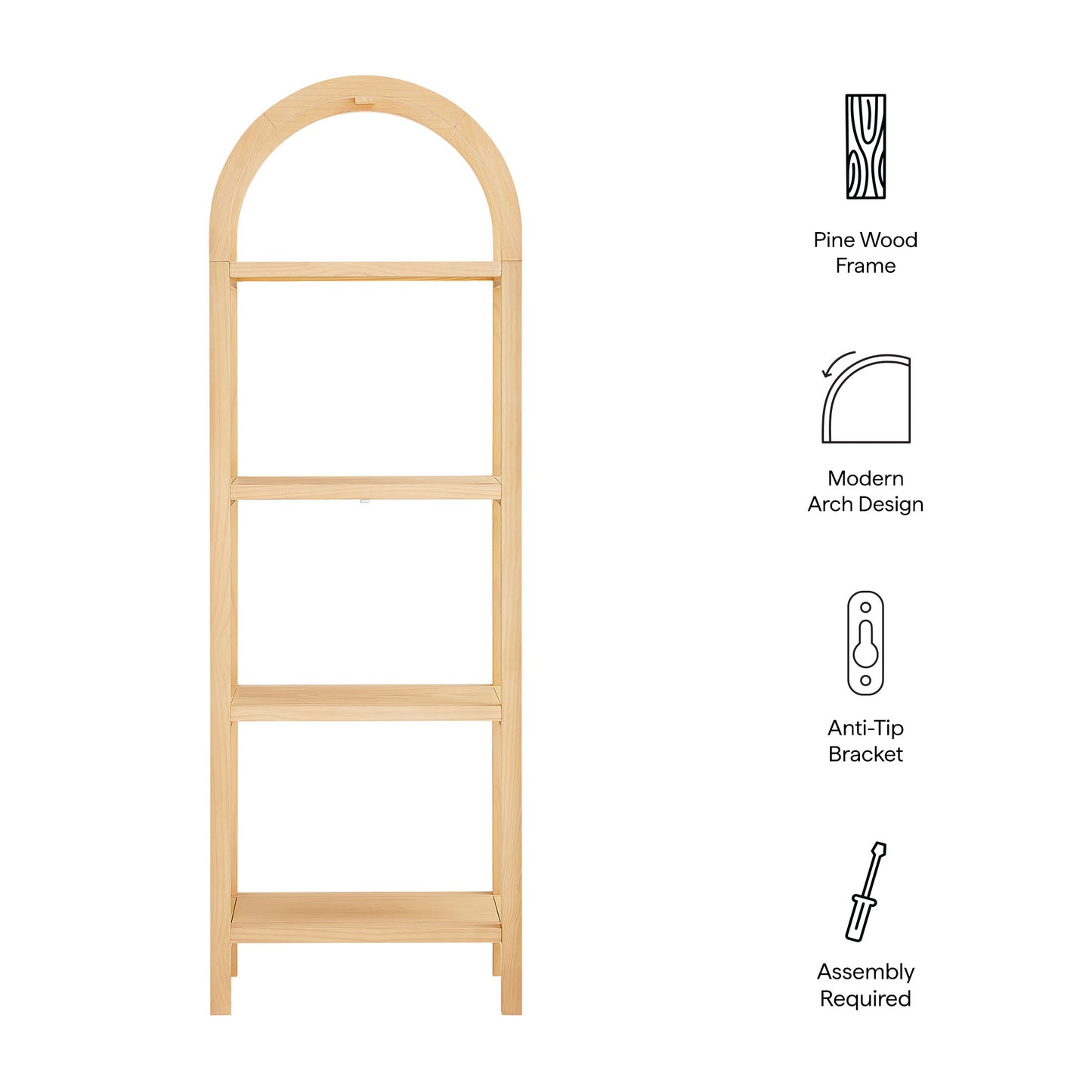 Vexley 72 Inch Tall Narrow Arched Bookshelf by Modway EEI-7316 - Space-Saving Accent