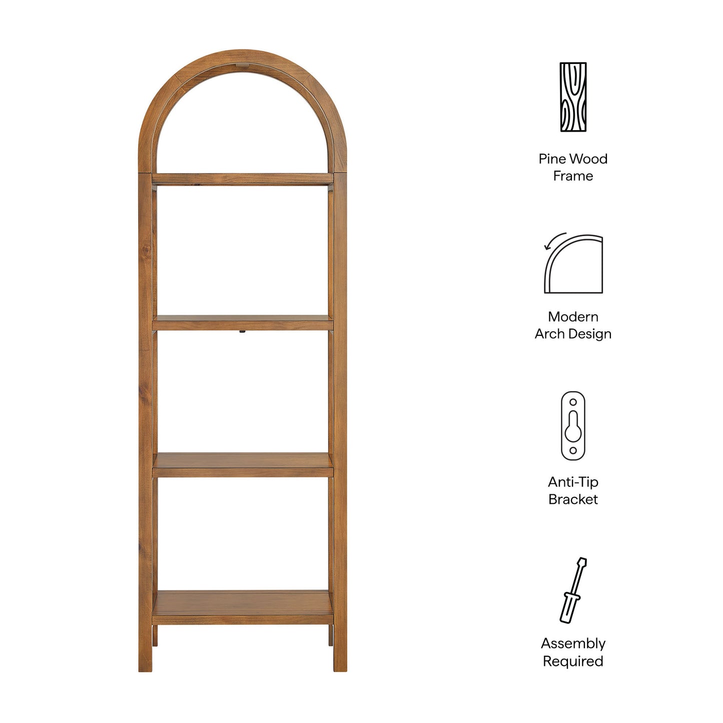 Vexley 72 Inch Tall Narrow Arched Bookshelf by Modway EEI-7316 - Space-Saving Accent