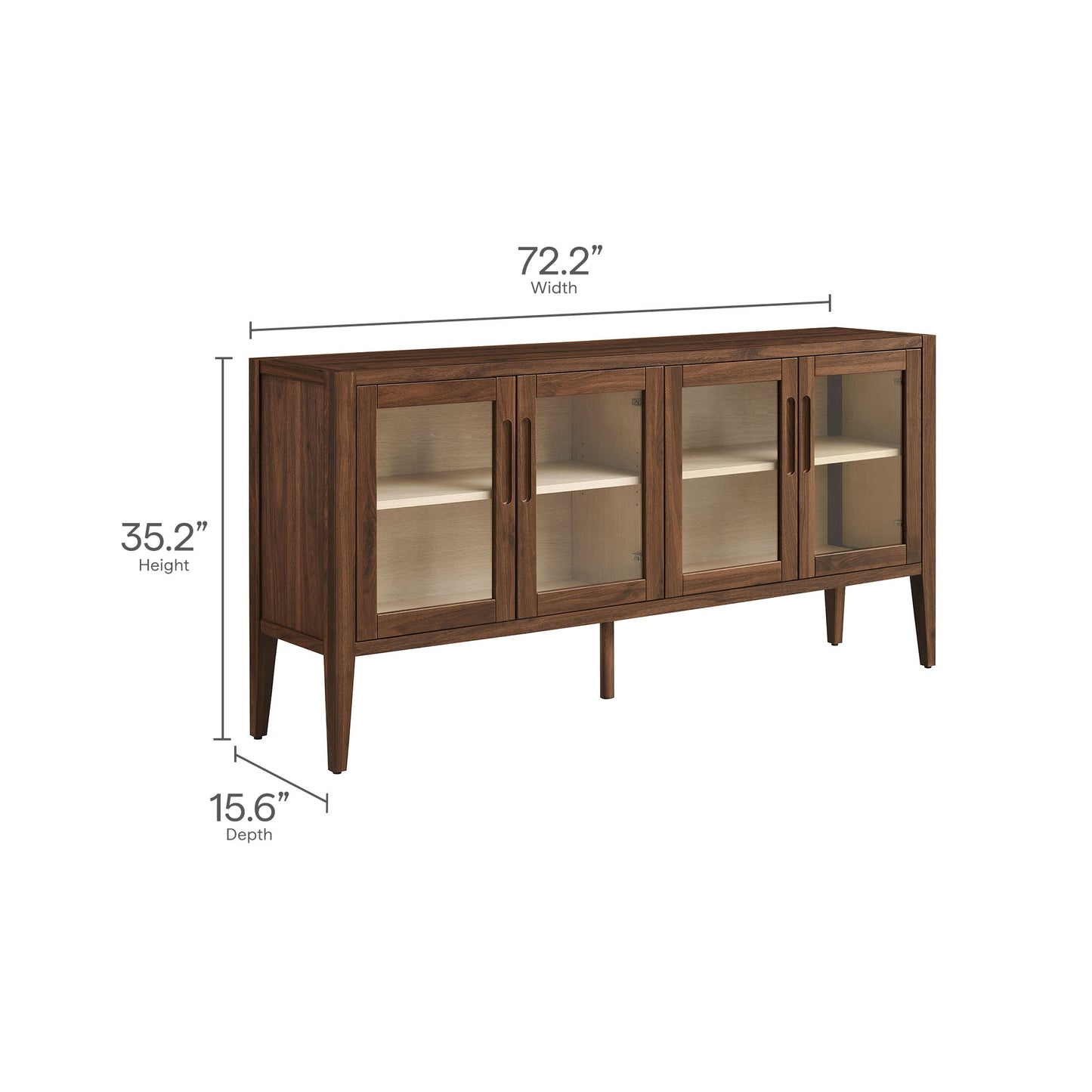 Nell 72" Glass Door Sideboard Storage Display Cabinet by Modway EEI-7319-WAL-ASH