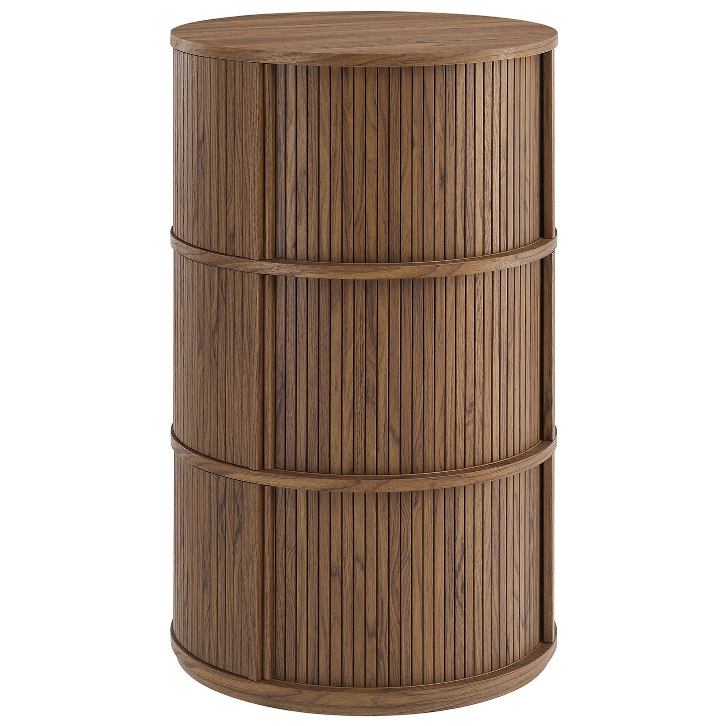 Clement Round Pedestal Stand Storage Table With Sliding Tambour Doors by Modway EEI-7344-WAL