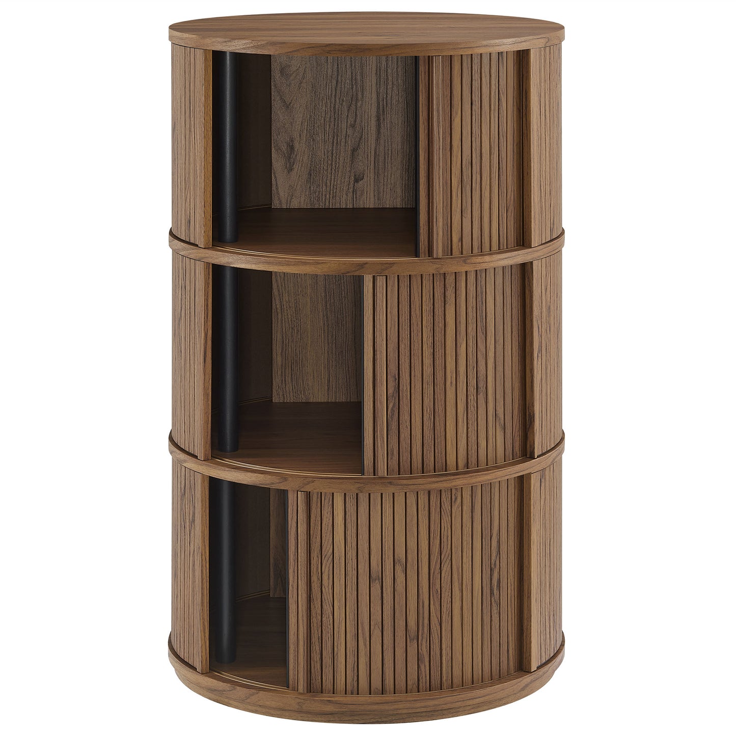 Clement Round Pedestal Stand Storage Table With Sliding Tambour Doors by Modway EEI-7344-WAL