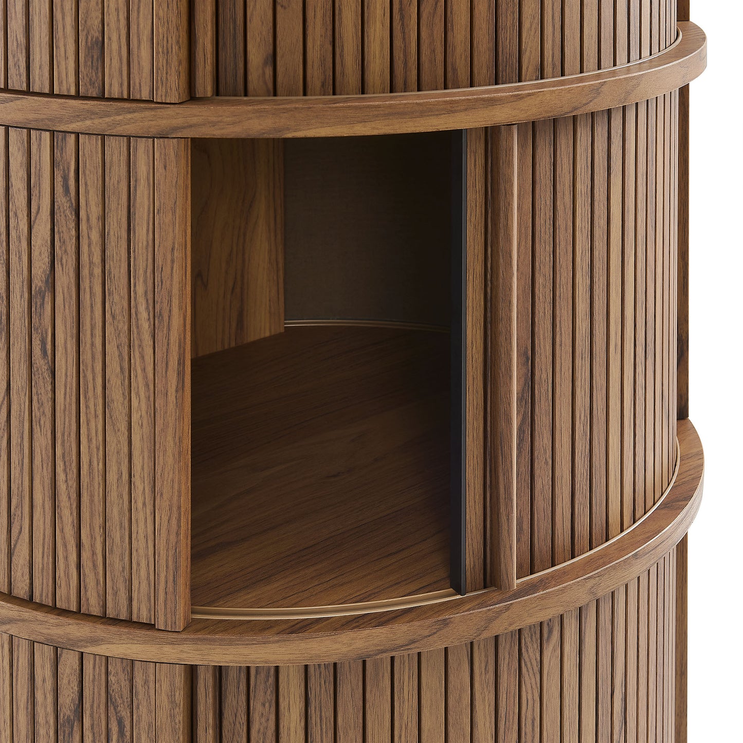 Clement Round Pedestal Stand Storage Table With Sliding Tambour Doors by Modway EEI-7344-WAL