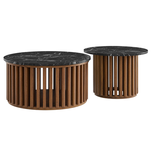Fortitude Round Faux Marble Top Nesting Coffee Table Set by Modway EEI-7345-WAL-BLK