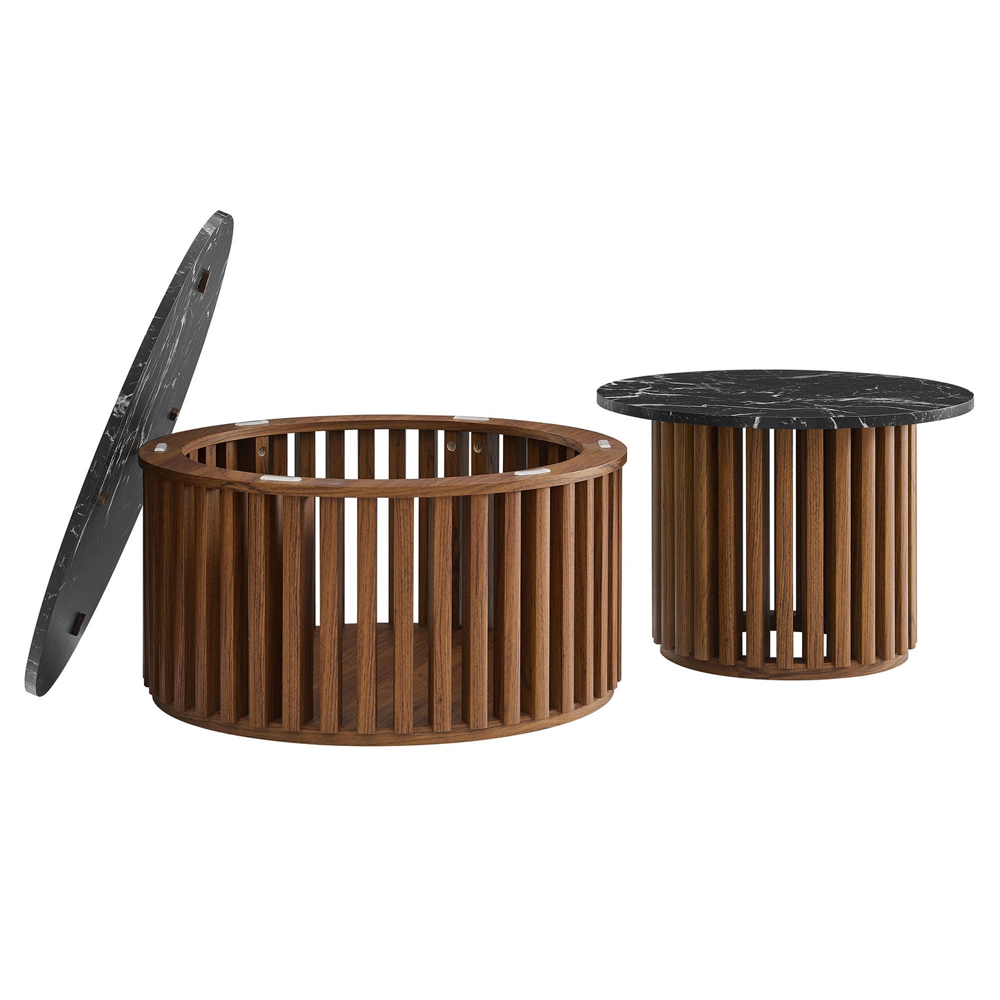 Fortitude Round Faux Marble Top Nesting Coffee Table Set by Modway EEI-7345-WAL-BLK