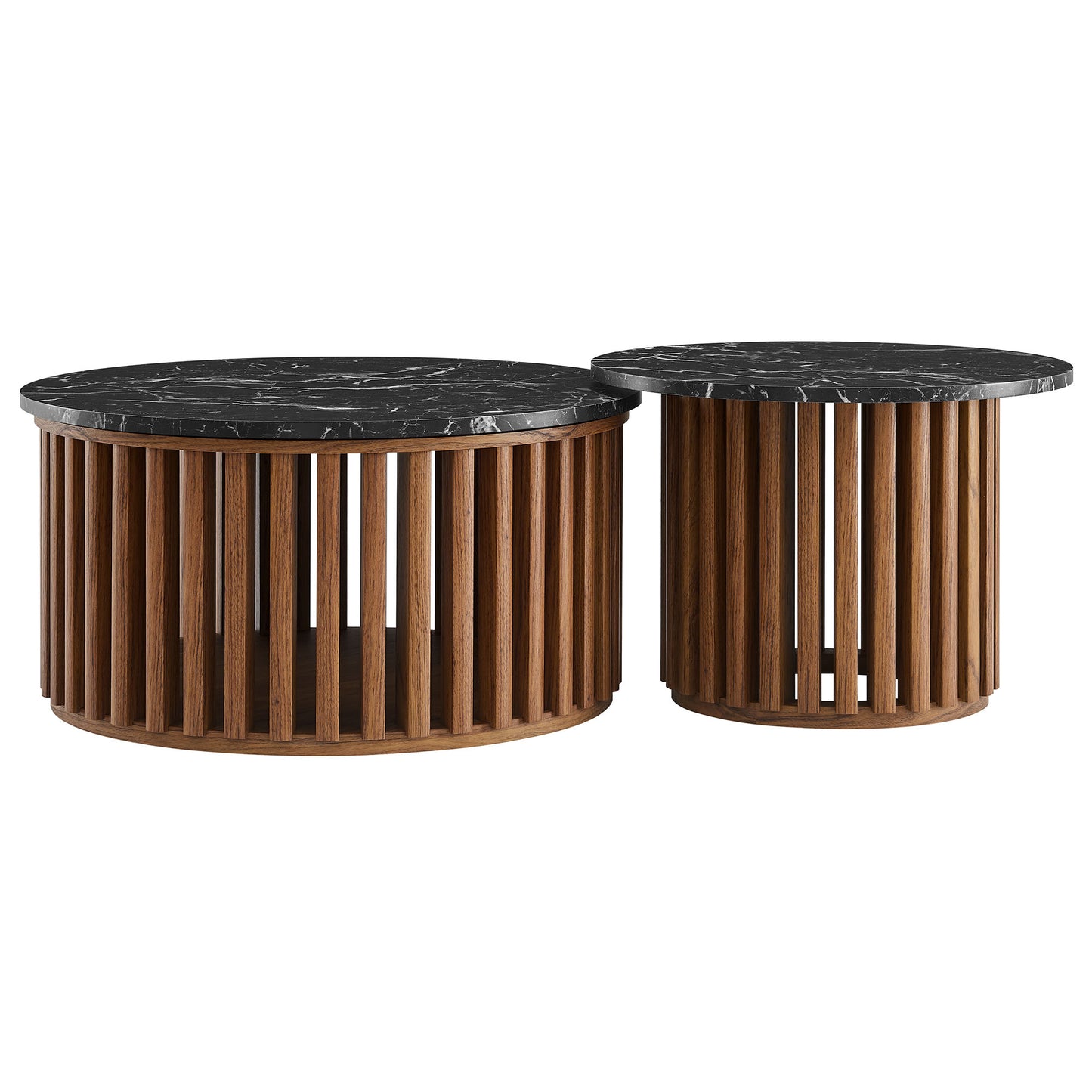 Fortitude Round Faux Marble Top Nesting Coffee Table Set by Modway EEI-7345-WAL-BLK