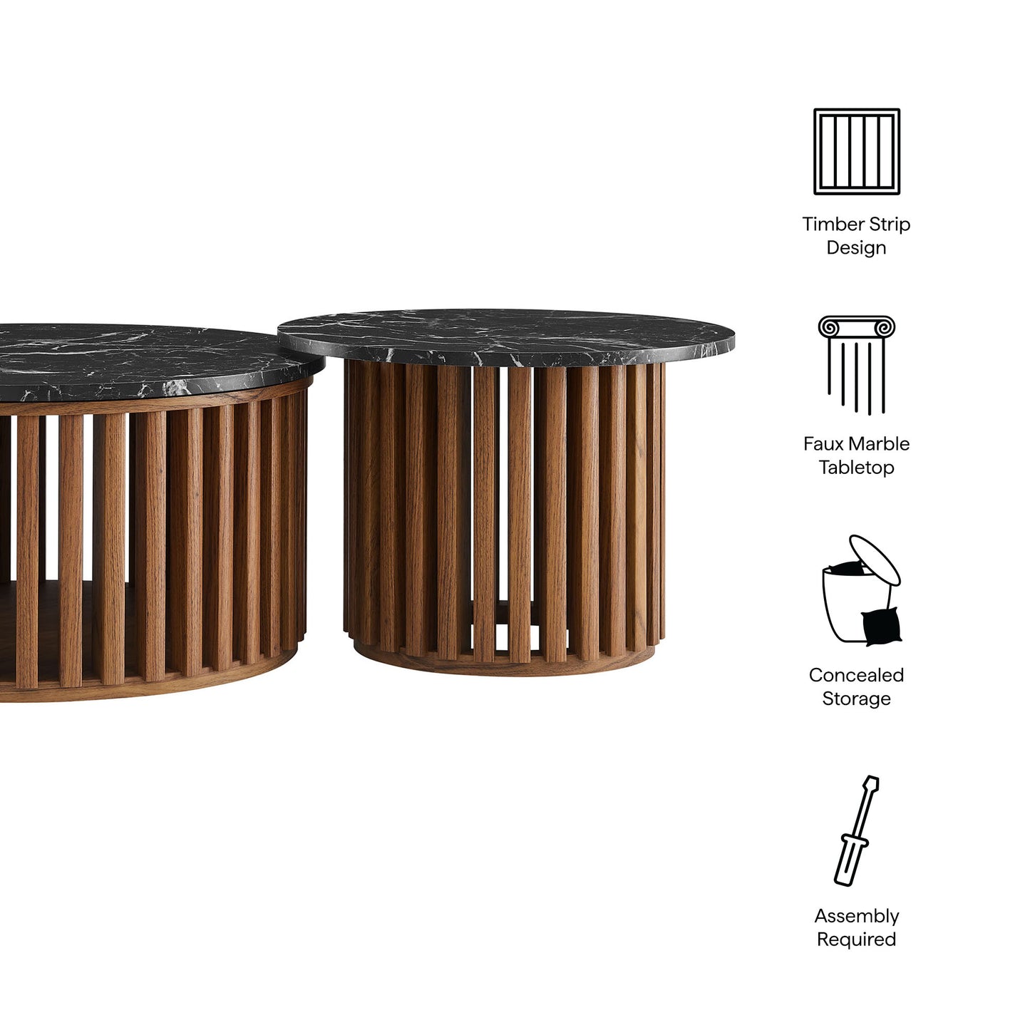 Fortitude Round Faux Marble Top Nesting Coffee Table Set by Modway EEI-7345-WAL-BLK