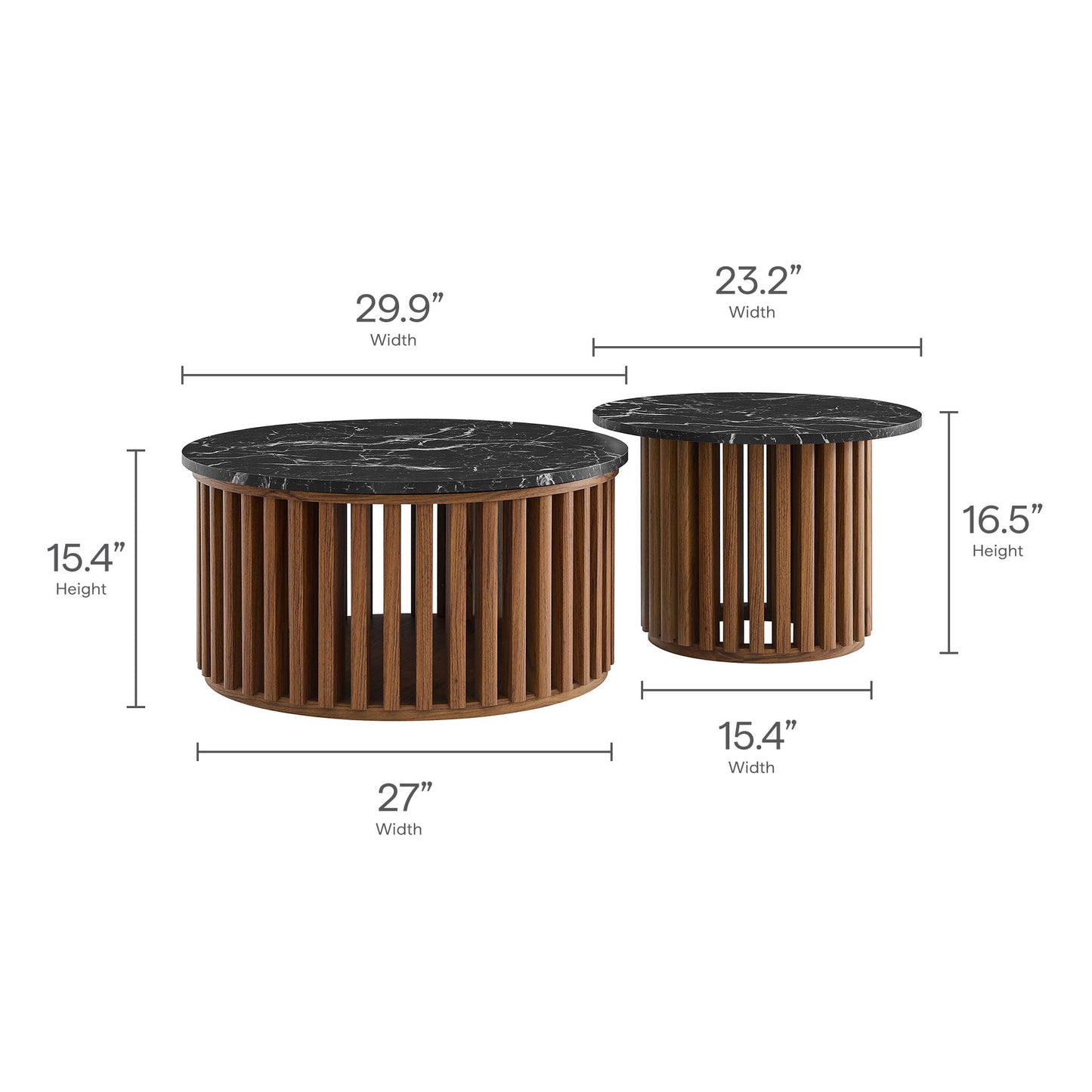 Fortitude Round Faux Marble Top Nesting Coffee Table Set by Modway EEI-7345-WAL-BLK