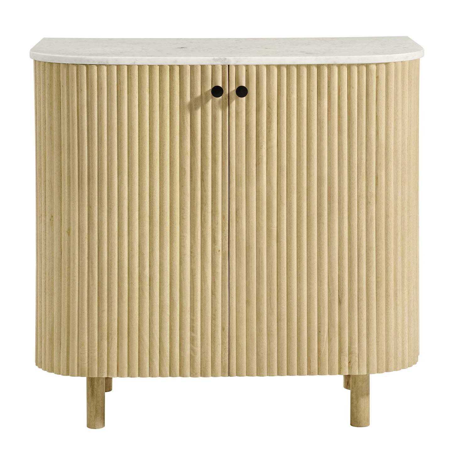 Caldera 33" Curved Solid Wood and Marble Accent Storage Cabinet