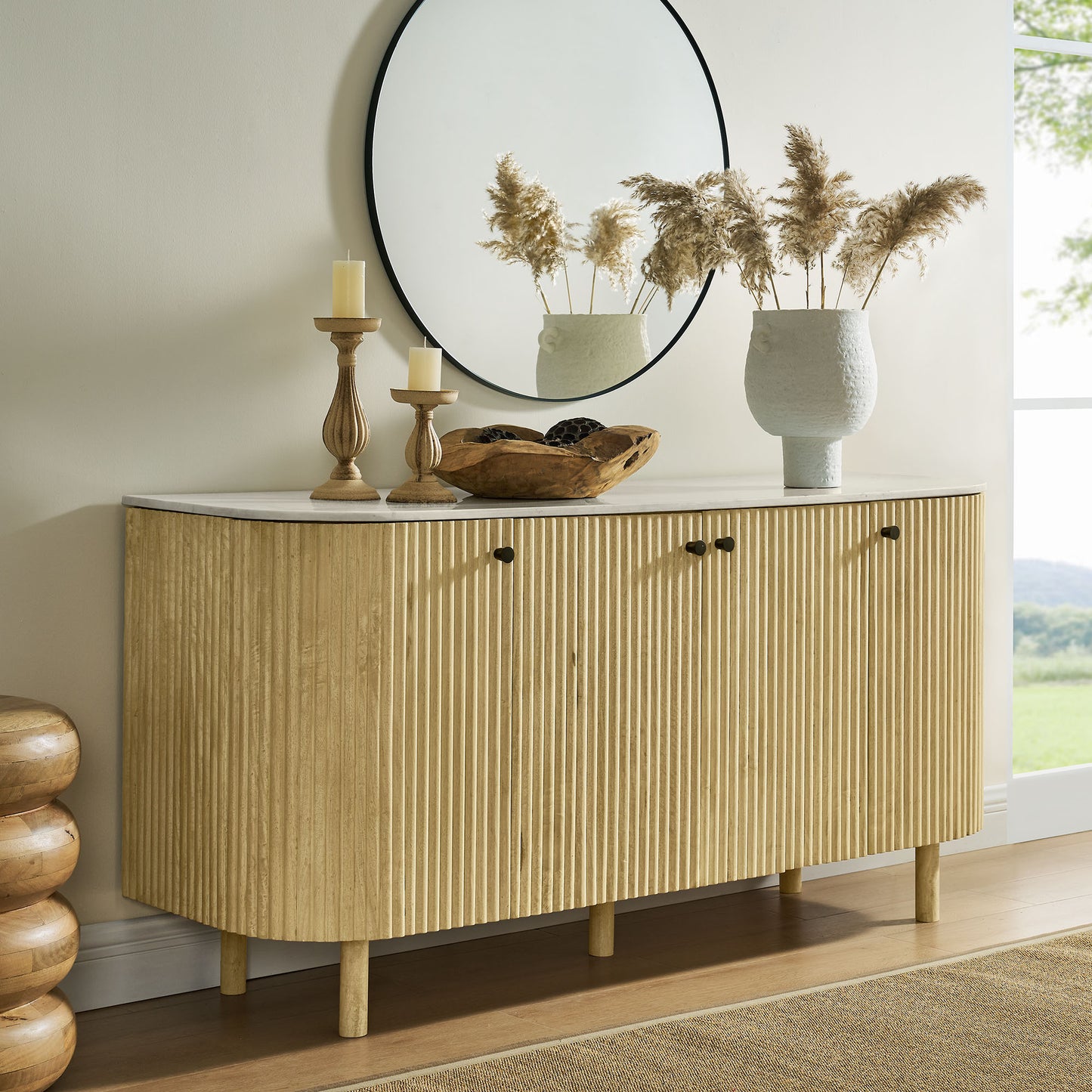 Caldera 60" Curved Solid Wood and Marble Sideboard Storage Cabinet by Modway EEI-7355-NAT