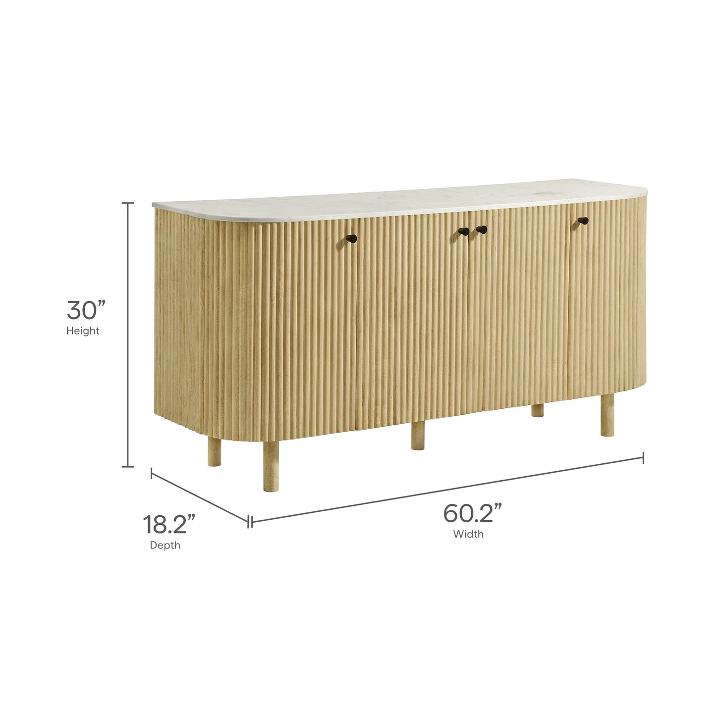 Caldera 60" Curved Solid Wood and Marble Sideboard Storage Cabinet by Modway EEI-7355-NAT