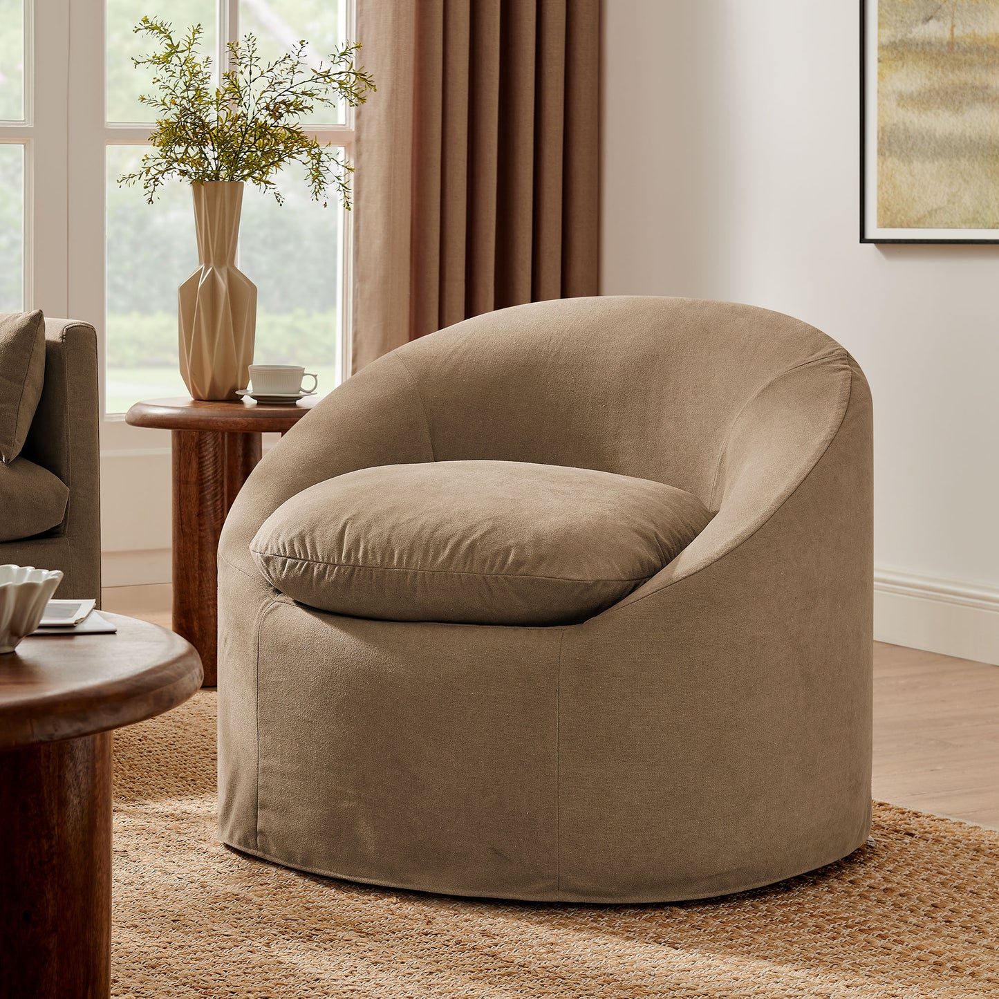 Sadie Slipcovered Linen-Blend Round Accent Chair by Modway