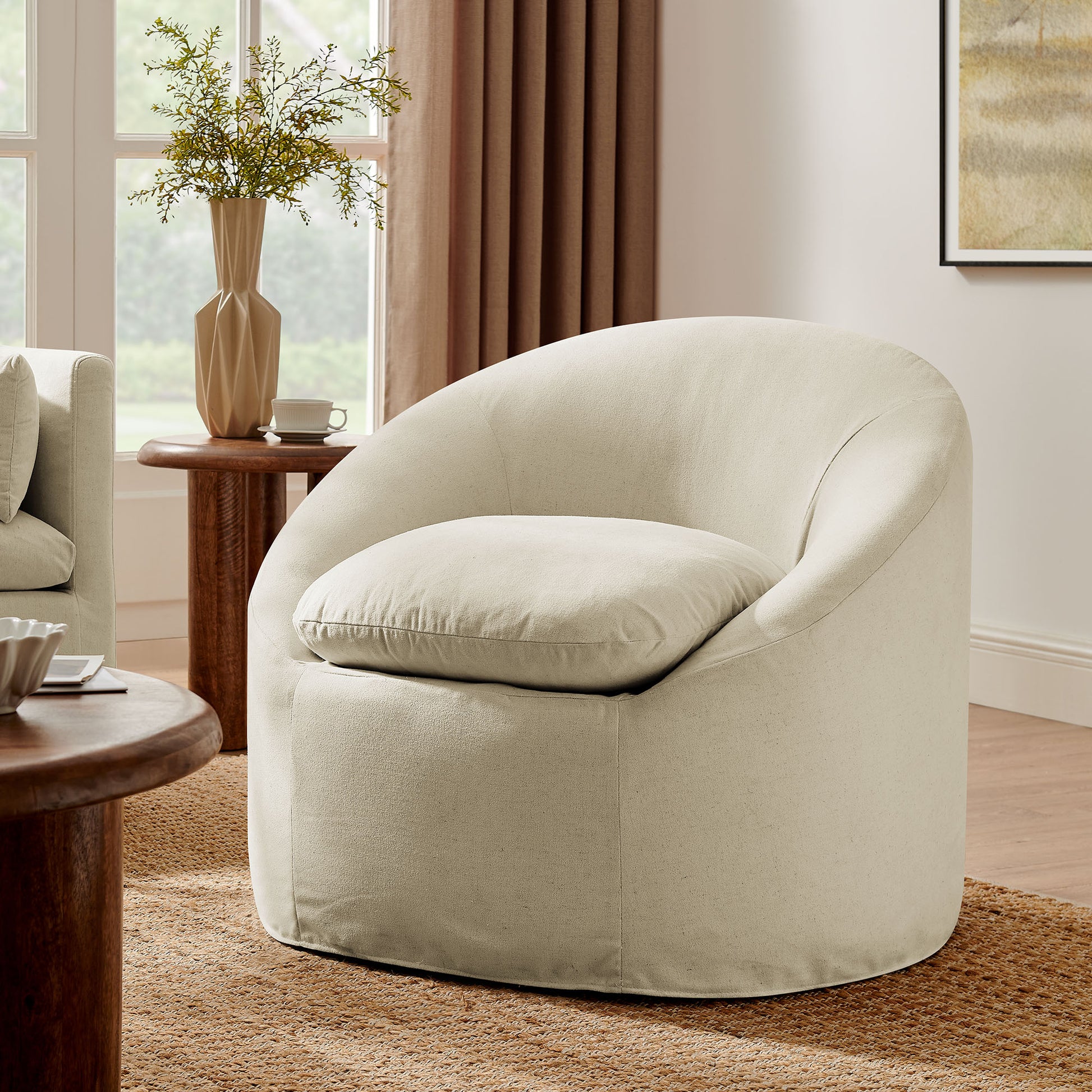 Sadie Slipcovered Linen-Blend Round Accent Chair by Modway