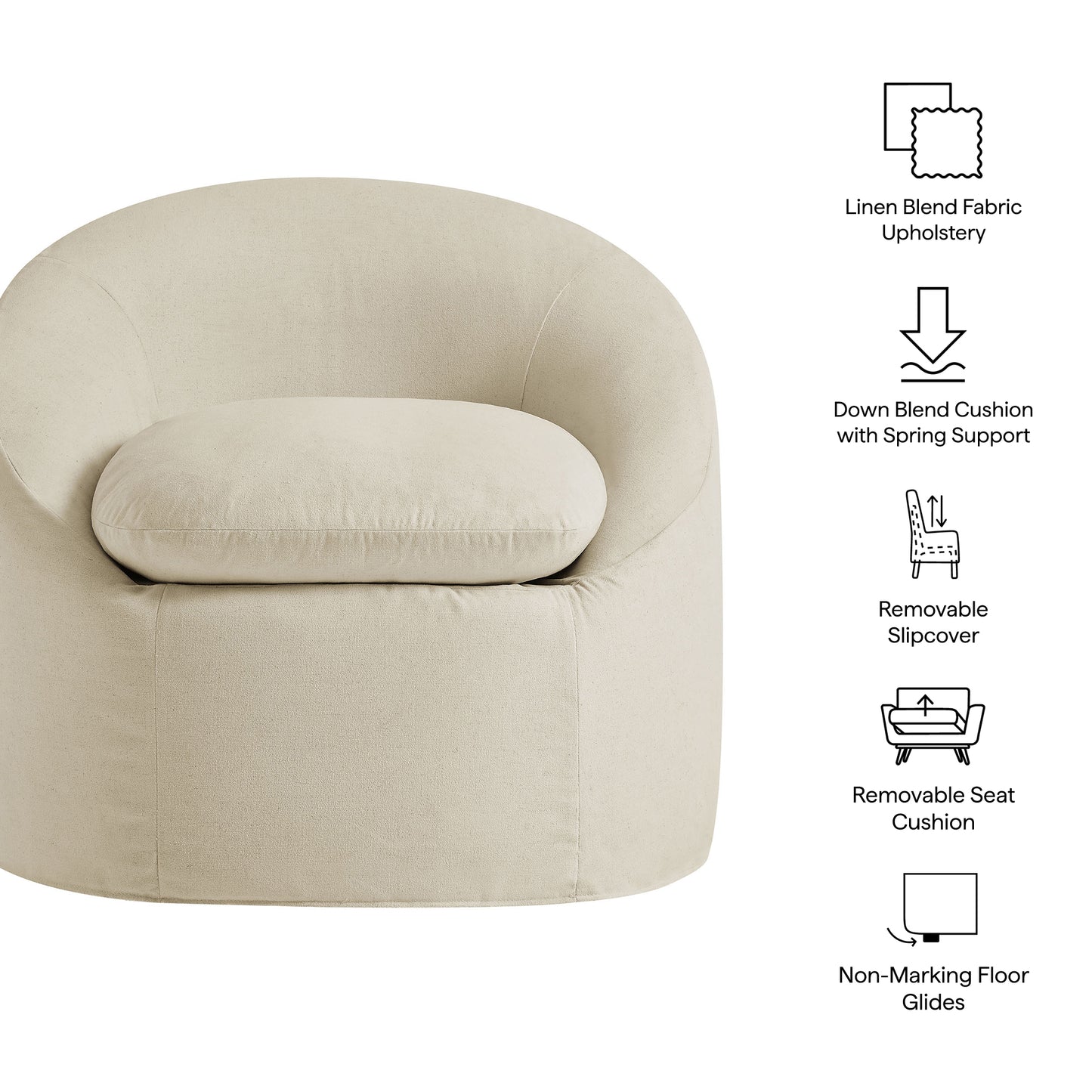 Sadie Slipcovered Linen-Blend Round Accent Chair by Modway