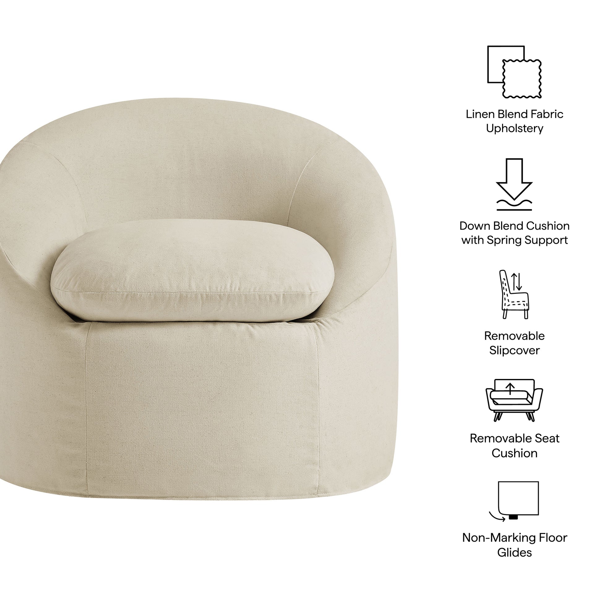 Sadie Slipcovered Linen-Blend Round Accent Chair by Modway