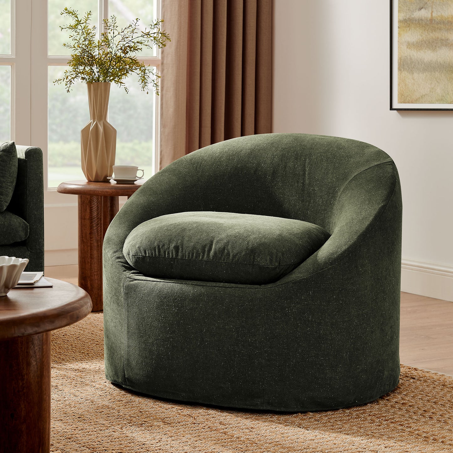 Sadie Slipcovered Linen-Blend Round Accent Chair by Modway