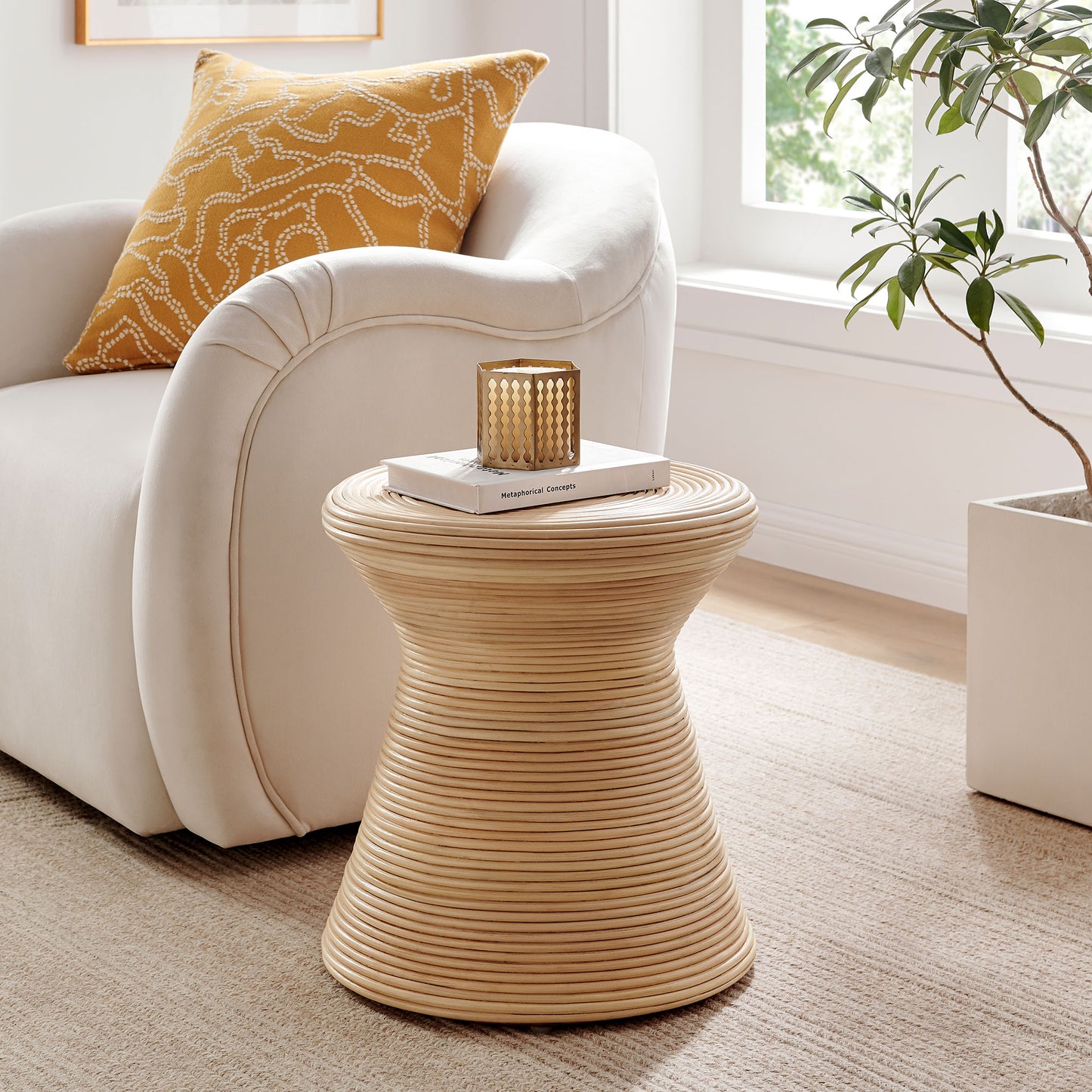 Tavi Hourglass Natural Rattan Round Side Table by Modway EEI-7360-NAT