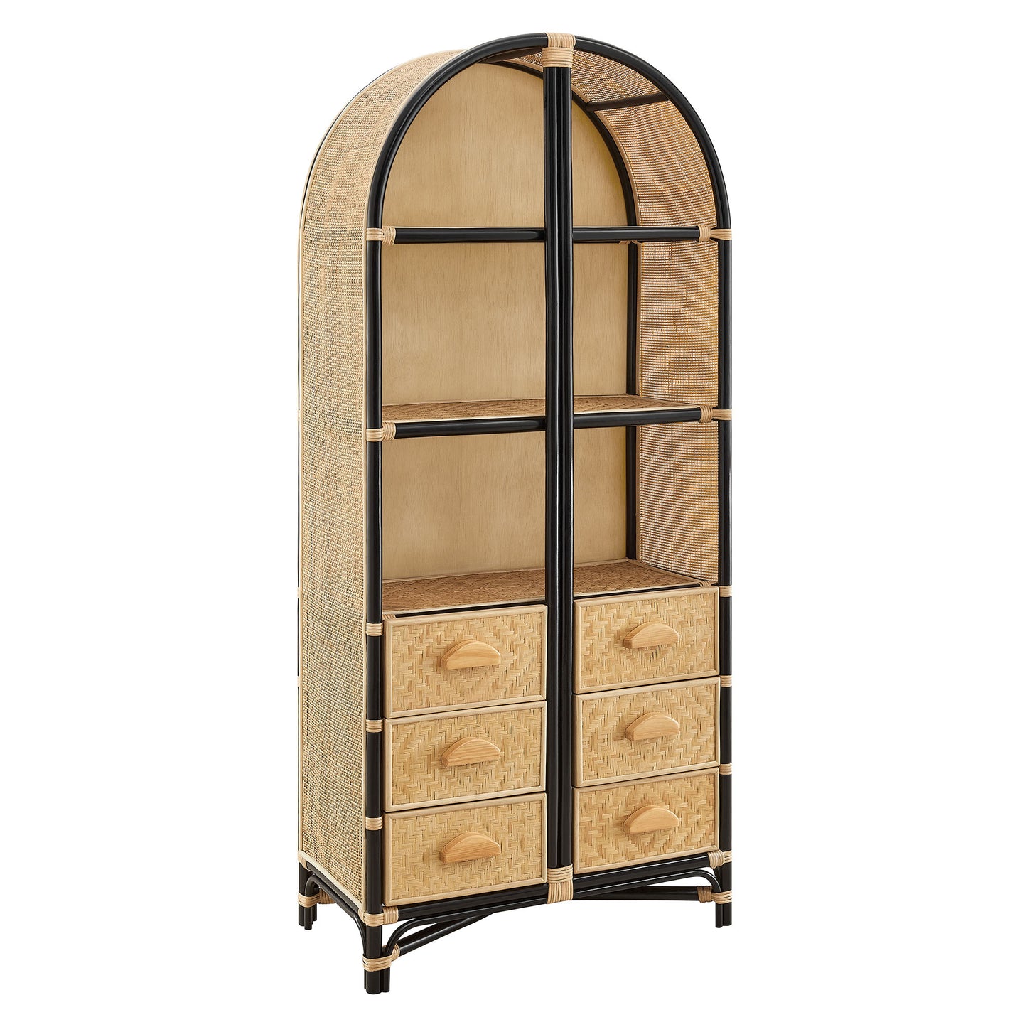 Jane 71 Inch Tall Arched Natural Rattan Bookshelf by Modway EEI-7362 Floor Shelf