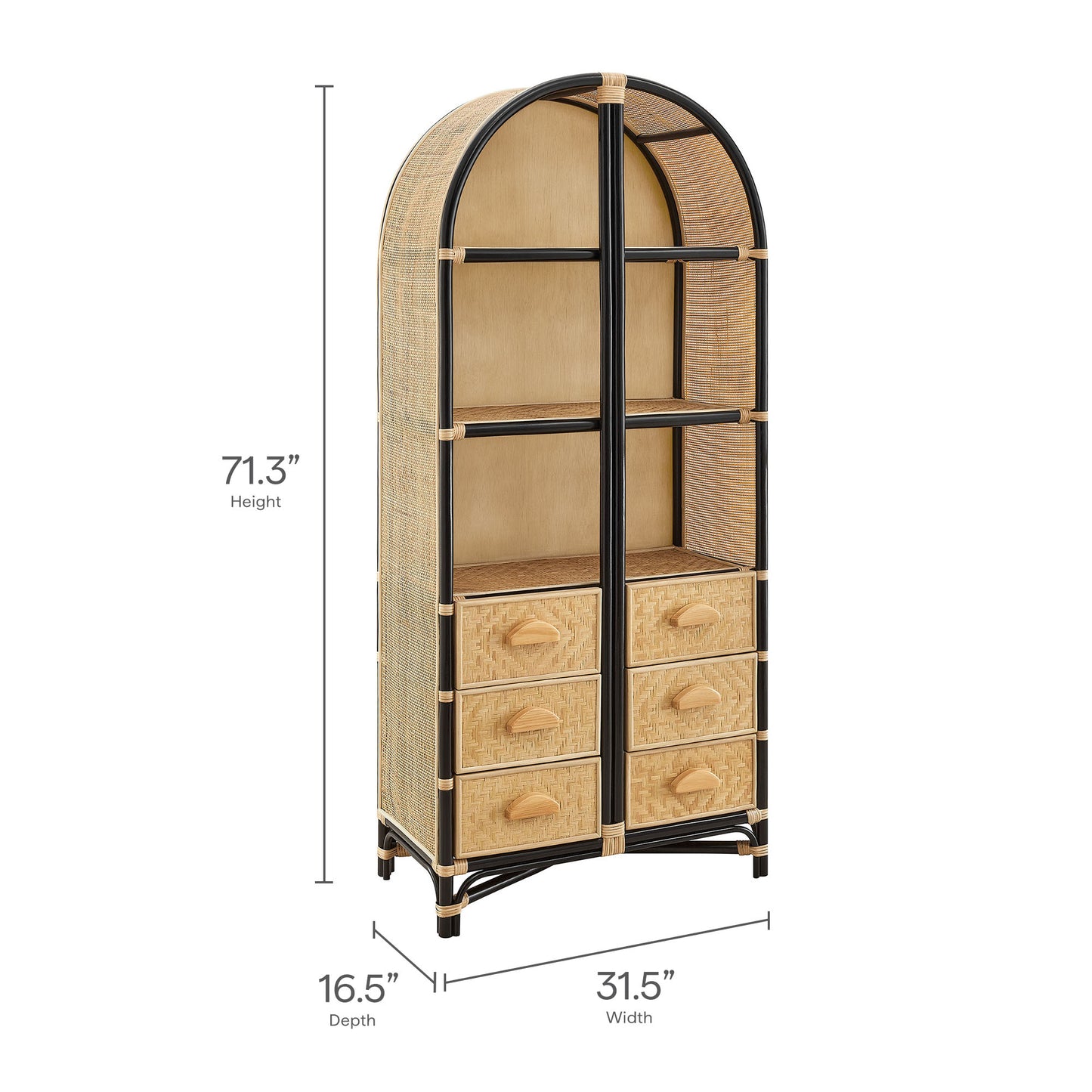 Jane 71 Inch Tall Arched Natural Rattan Bookshelf by Modway EEI-7362 Floor Shelf