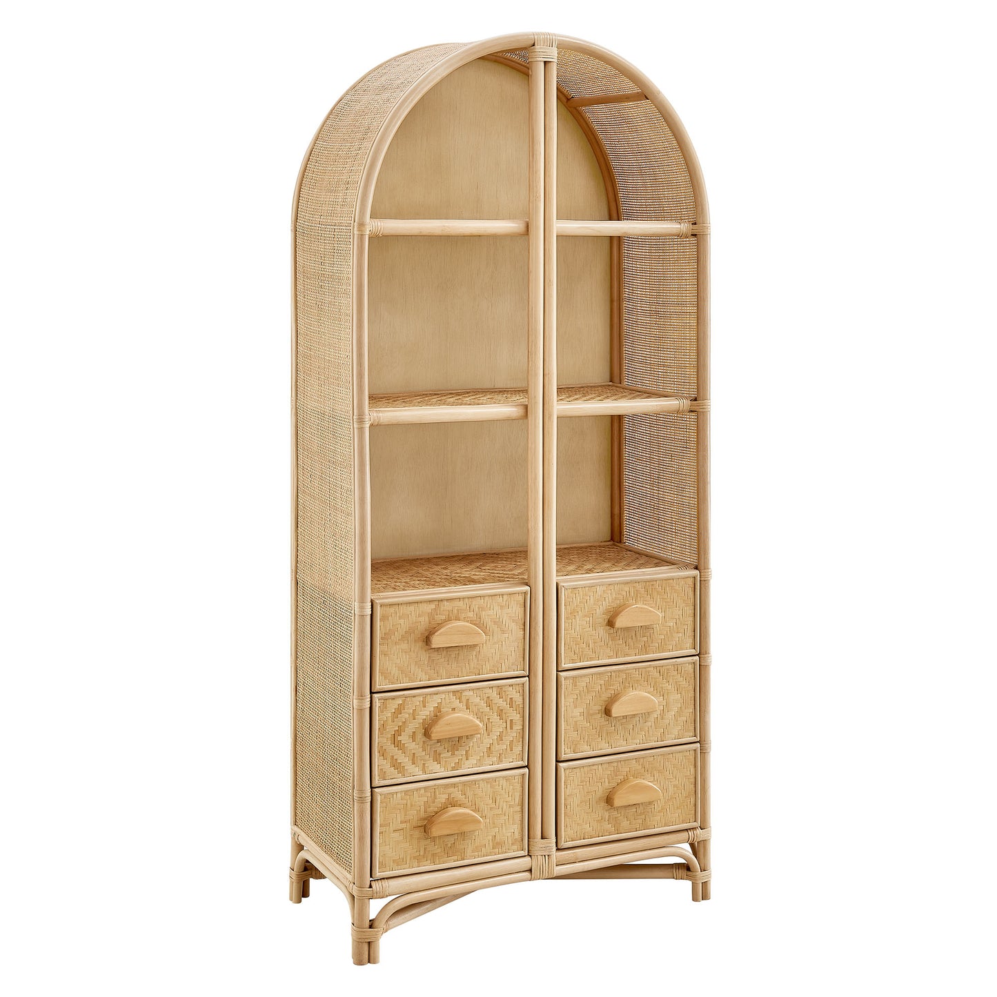 Jane 71 Inch Tall Arched Natural Rattan Bookshelf by Modway EEI-7362 Floor Shelf