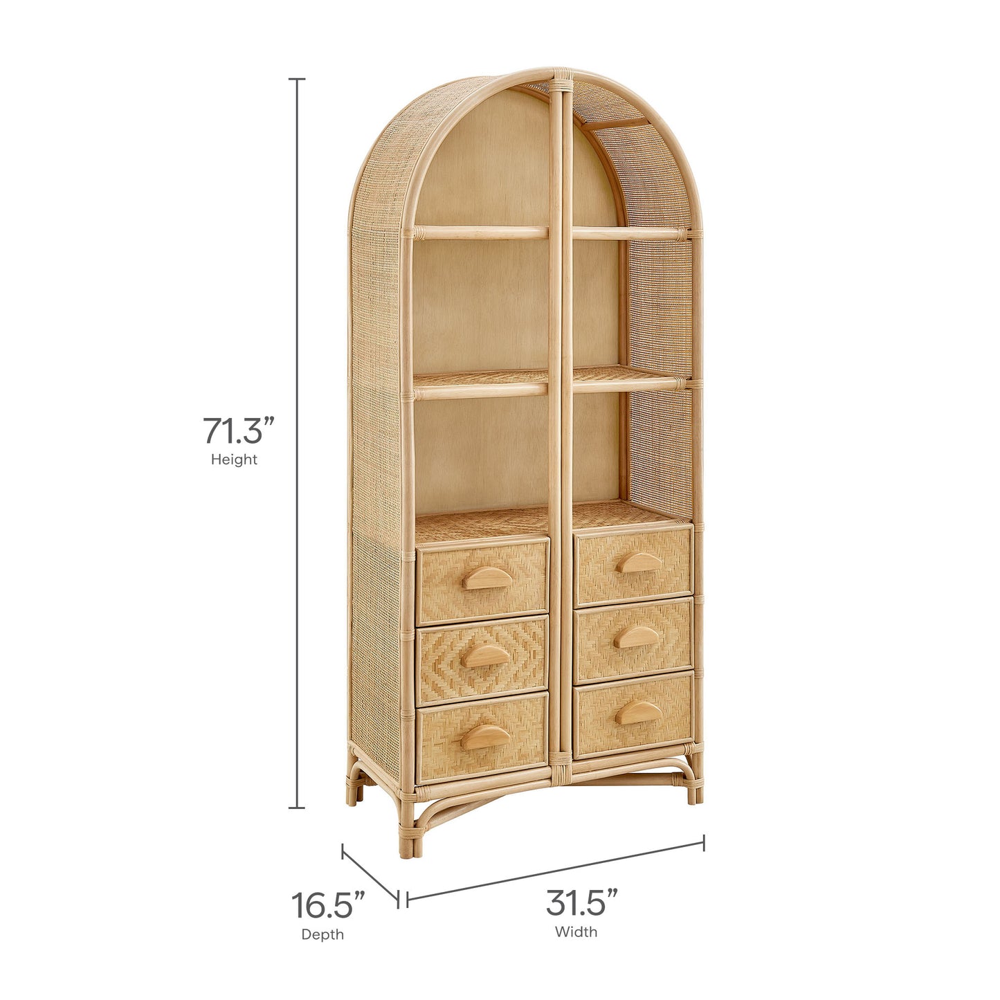 Jane 71 Inch Tall Arched Natural Rattan Bookshelf by Modway EEI-7362 Floor Shelf