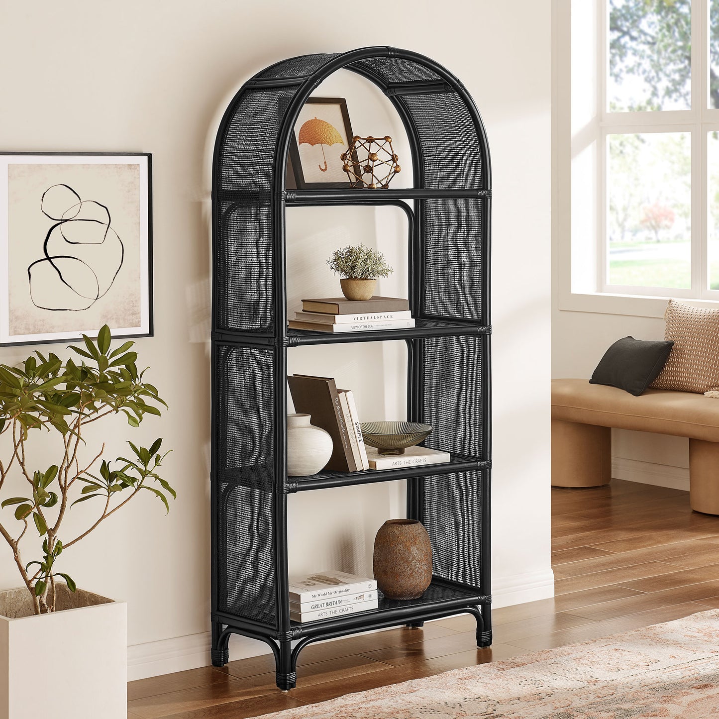 Celeste Arched Rattan Bookshelf by Modway — Decorative Storage and Display Shelf