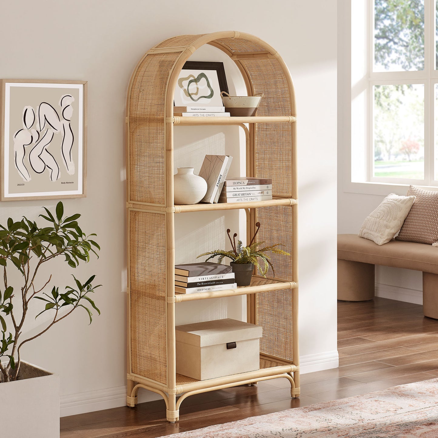 Celeste Arched Rattan Bookshelf by Modway — Decorative Storage and Display Shelf