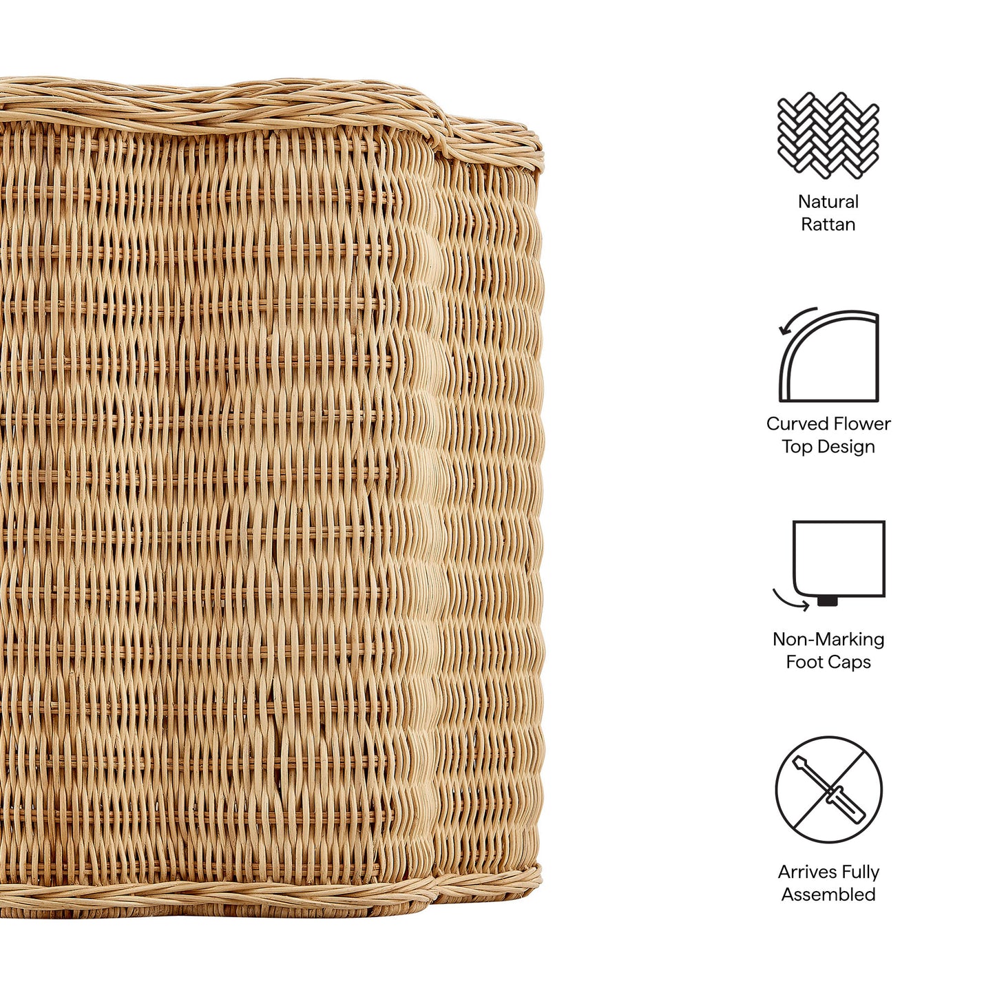 Erika Scalloped Natural Rattan Side Table