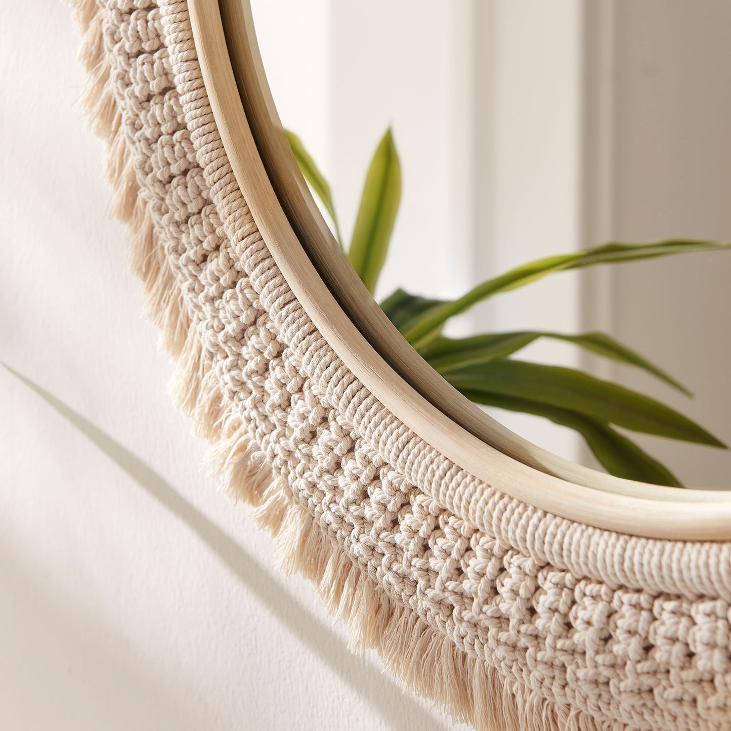 Jade Round Rattan Macrame Wall Mirror by Modway EEI-7367-NAT