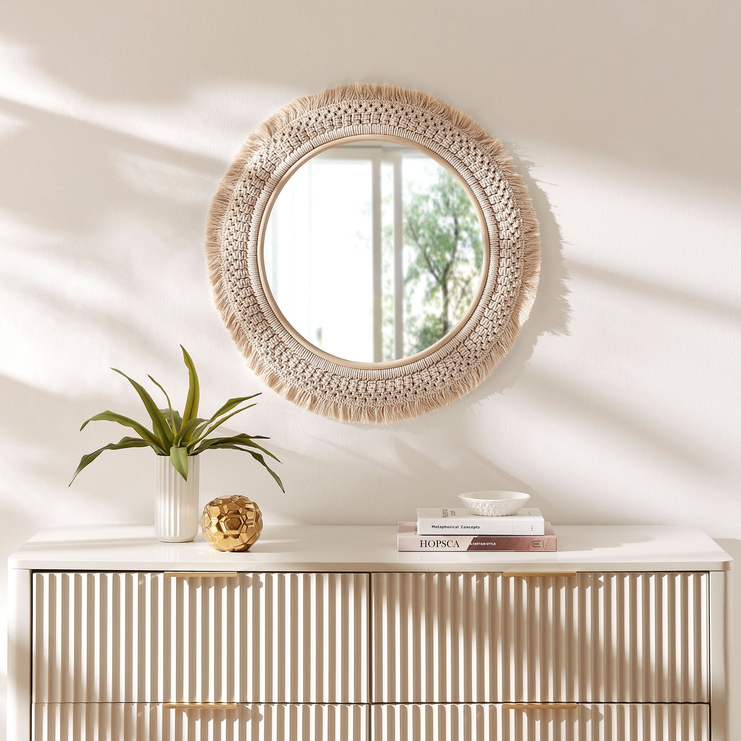 Jade Round Rattan Macrame Wall Mirror by Modway EEI-7367-NAT