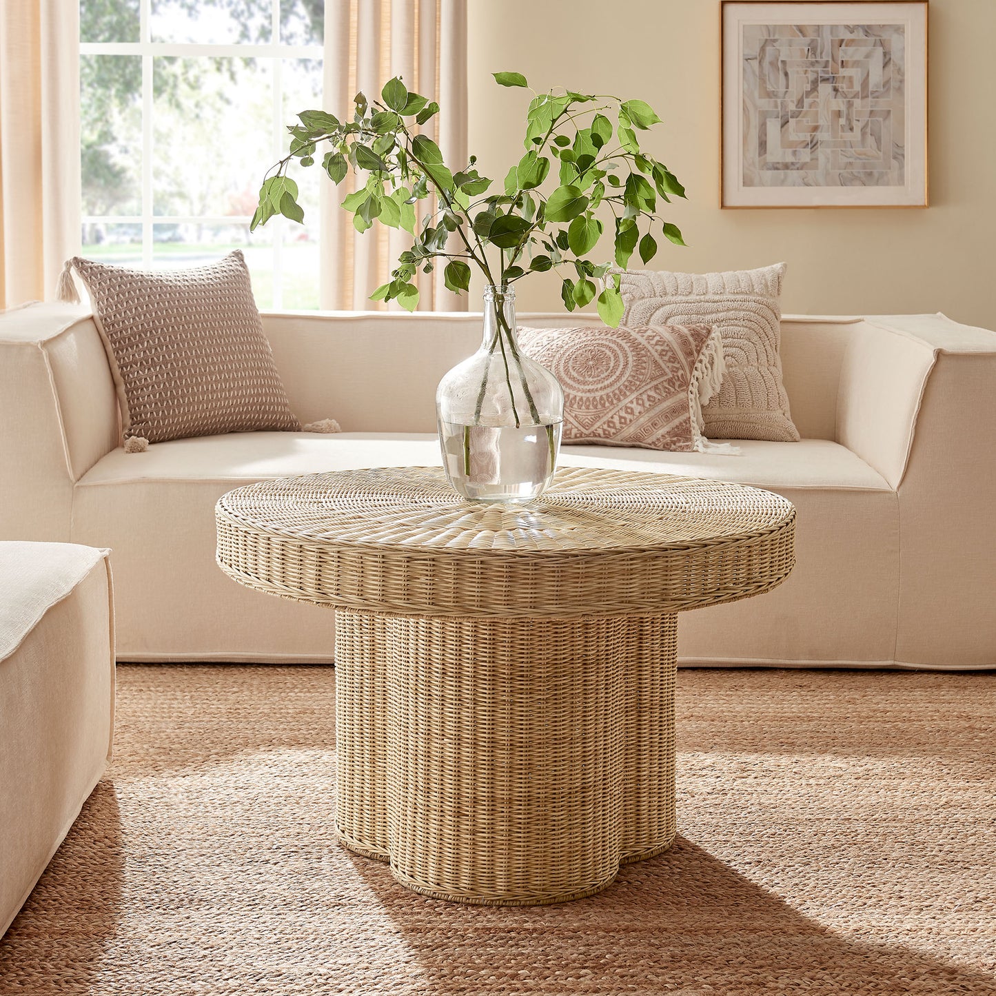 Ainsley 32 Inch Round Natural Rattan Coffee Table by Modway EEI-7370-NAT