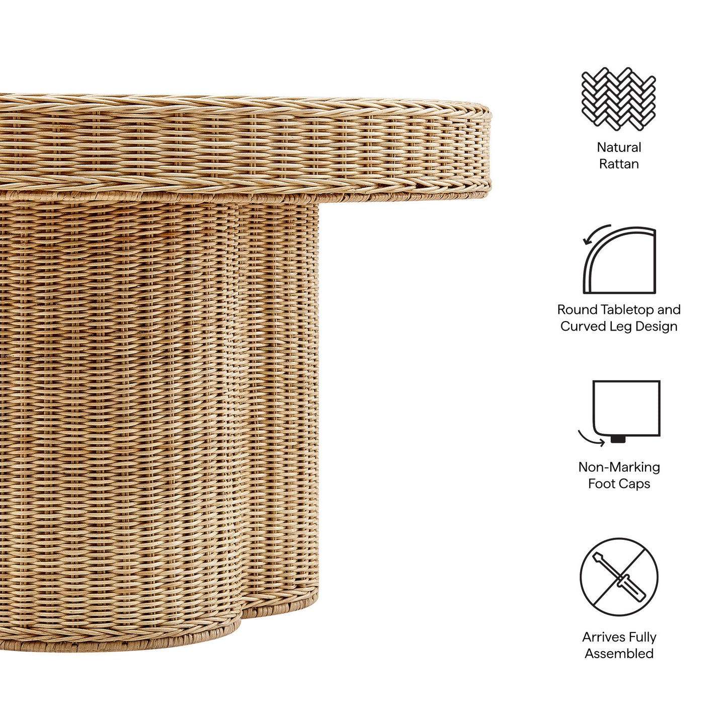 Ainsley 32 Inch Round Natural Rattan Coffee Table by Modway EEI-7370-NAT