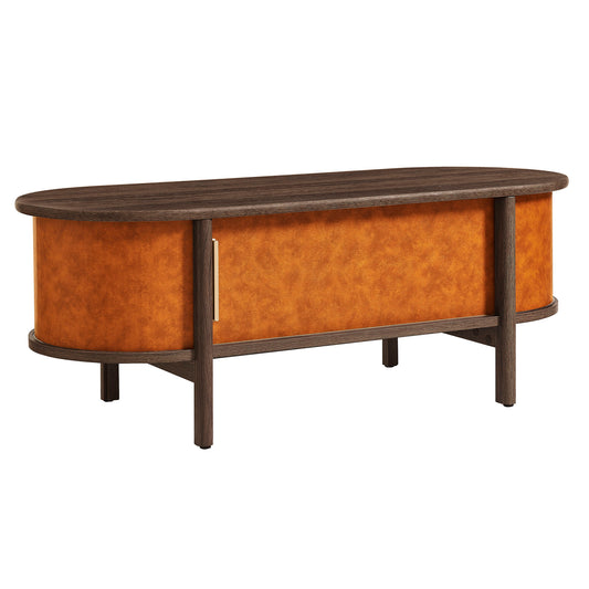 Coralie Curved Vegan Leather Oval Coffee Table by Modway EEI-7371-WAL-TAN