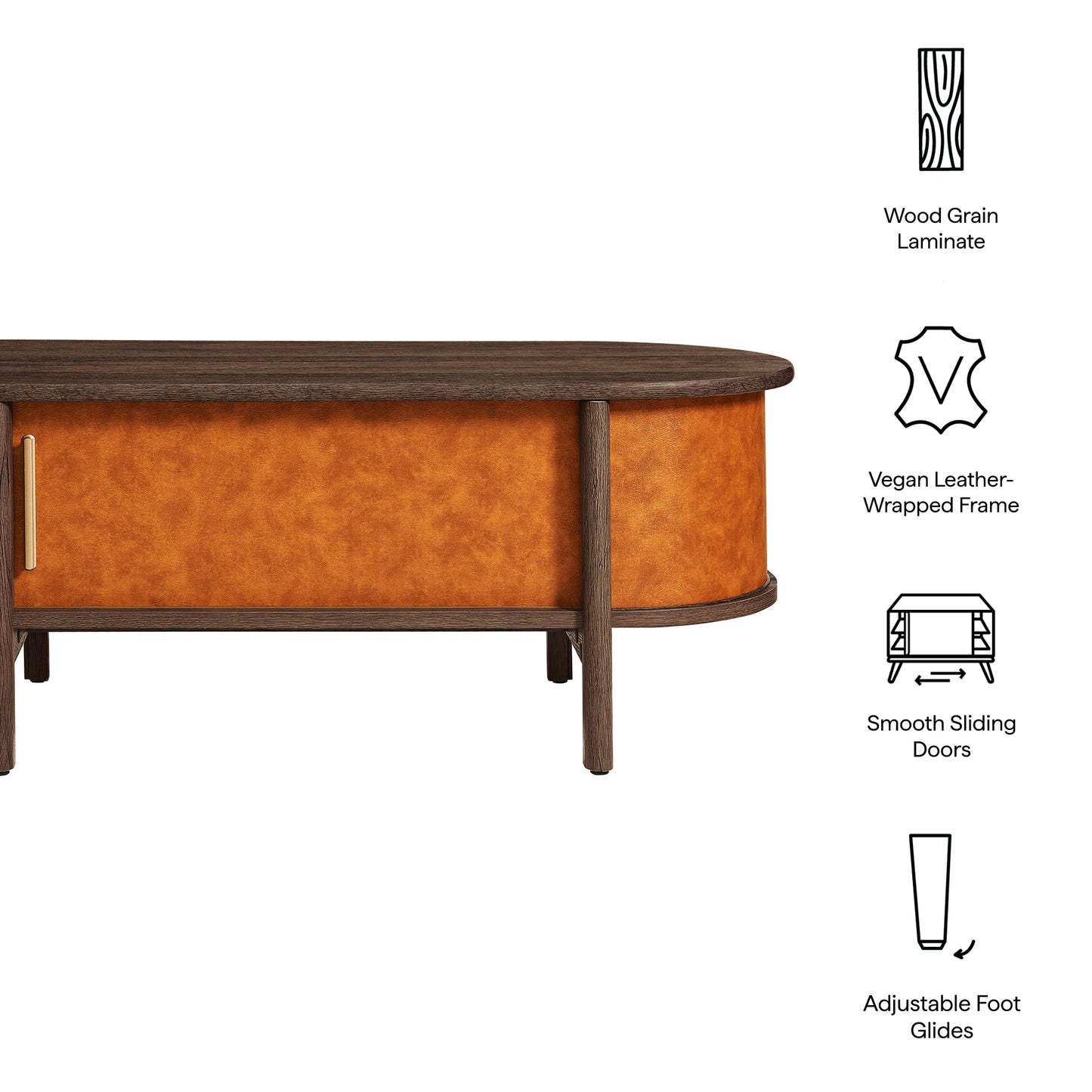 Coralie Curved Vegan Leather Oval Coffee Table by Modway EEI-7371-WAL-TAN