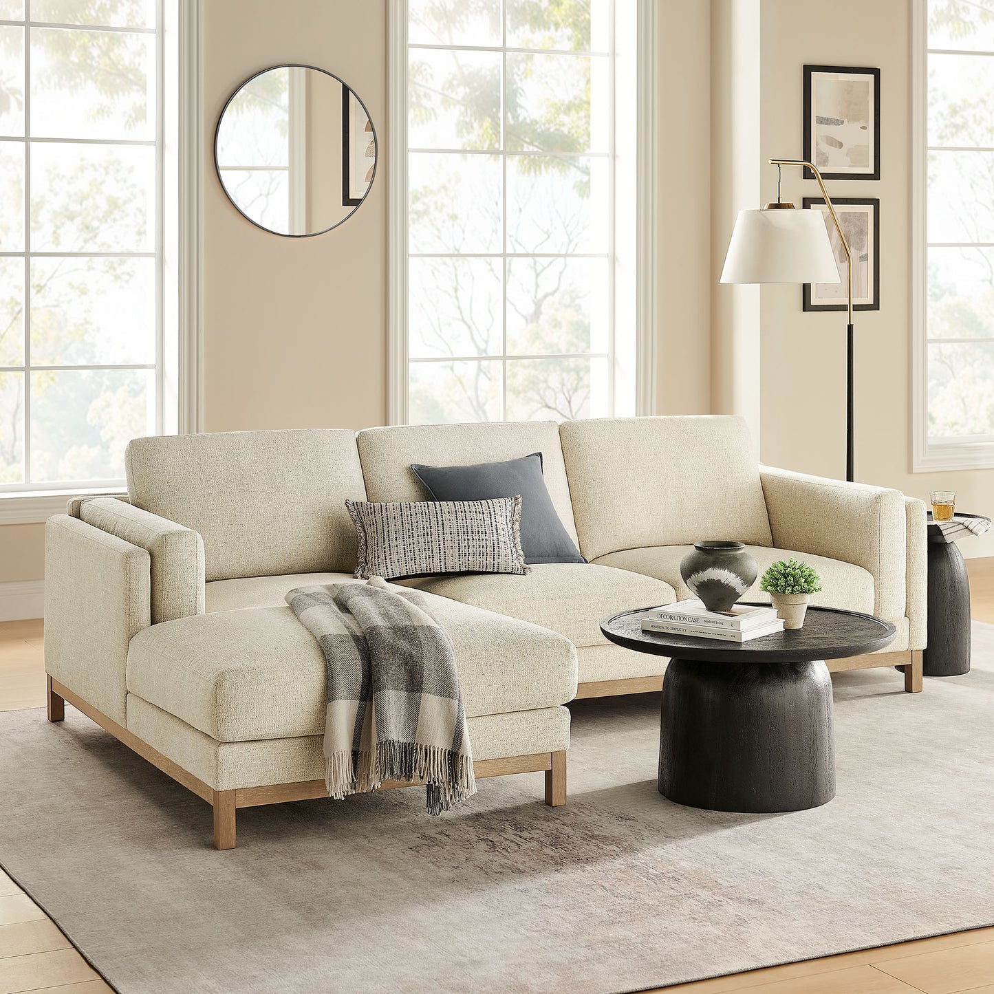 Roscoe Left-Facing Fabric Sectional Sofa with Chaise by Modway, Contemporary Upholstered