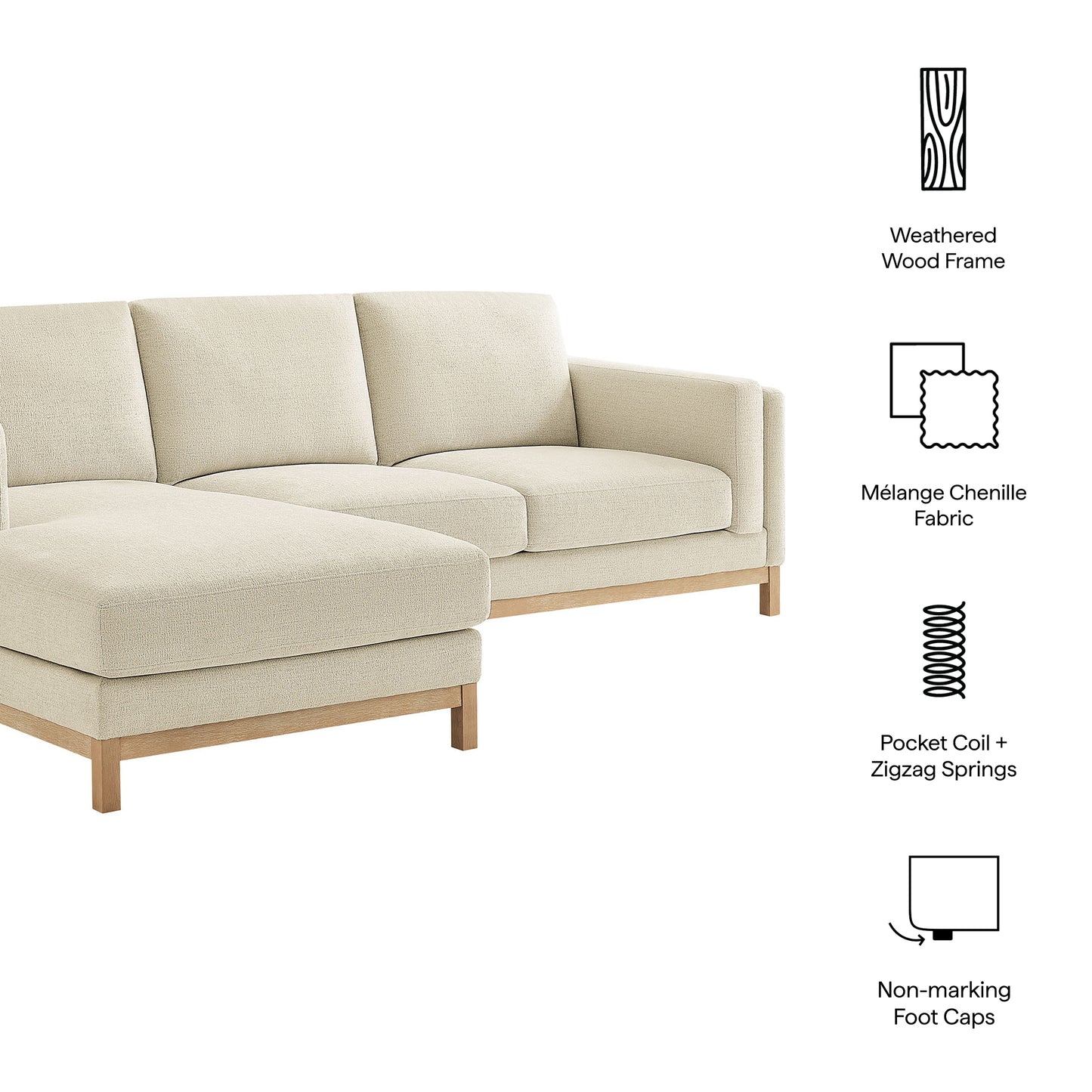 Roscoe Left-Facing Fabric Sectional Sofa with Chaise by Modway, Contemporary Upholstered
