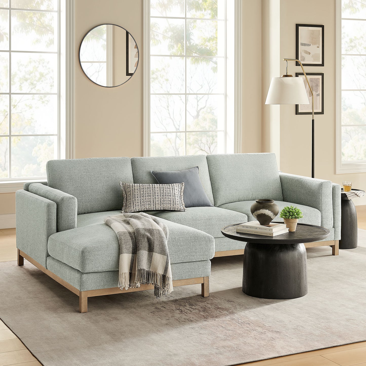 Roscoe Left-Facing Fabric Sectional Sofa with Chaise by Modway, Contemporary Upholstered
