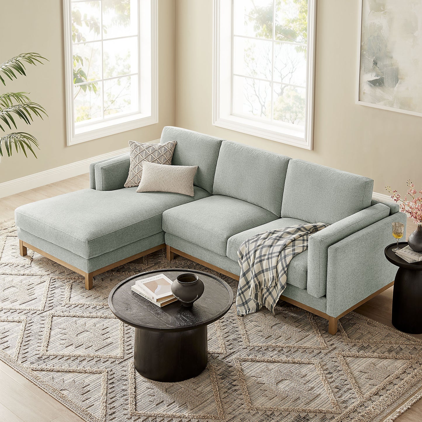 Roscoe Left-Facing Fabric Sectional Sofa with Chaise by Modway, Contemporary Upholstered
