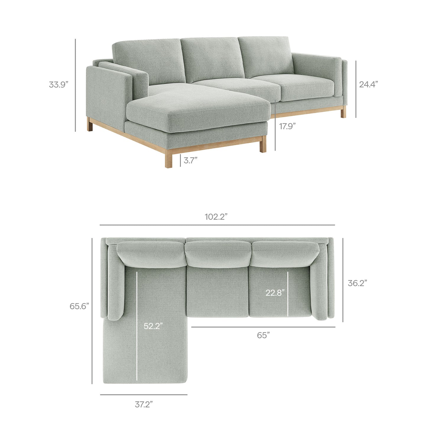 Roscoe Left-Facing Fabric Sectional Sofa with Chaise by Modway, Contemporary Upholstered