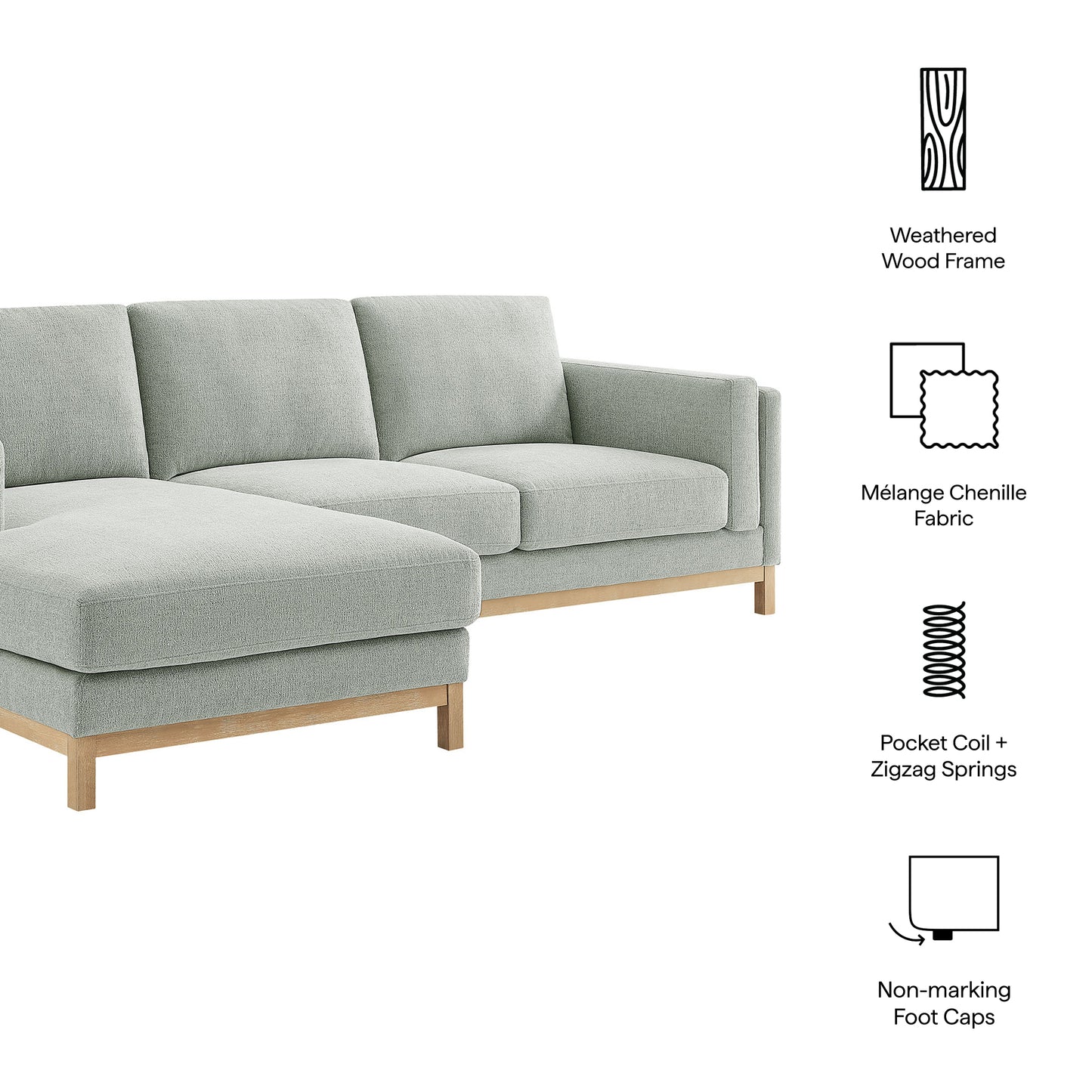 Roscoe Left-Facing Fabric Sectional Sofa with Chaise by Modway, Contemporary Upholstered